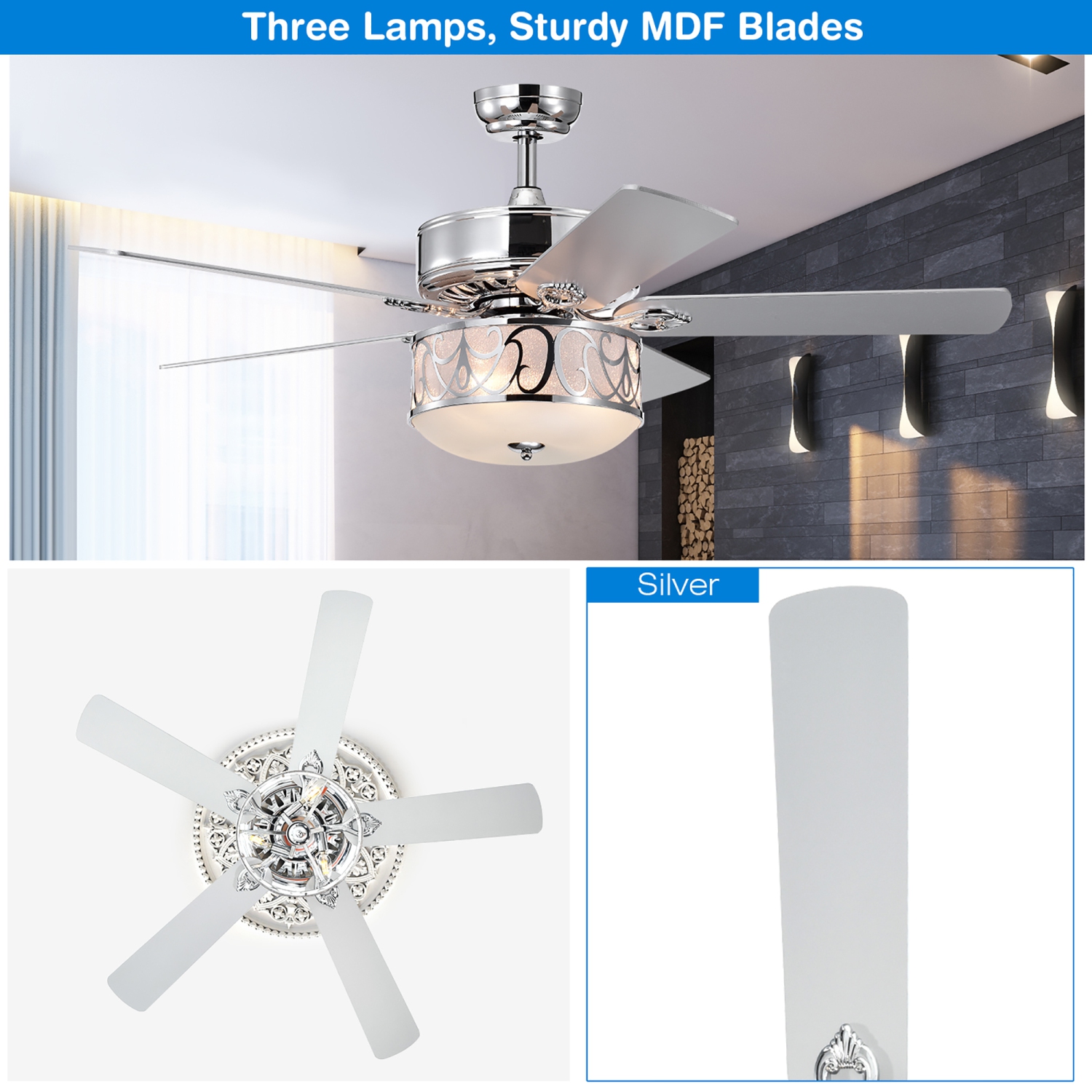 Costway 52" Ceiling Fan W/Light Reversible Blade Adjustable Speed Remote Control