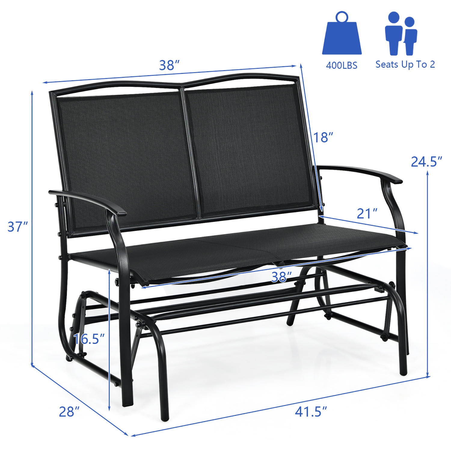 Costway Patio Glider Rocking Bench Double 2 Person Chair Loveseat Garden
