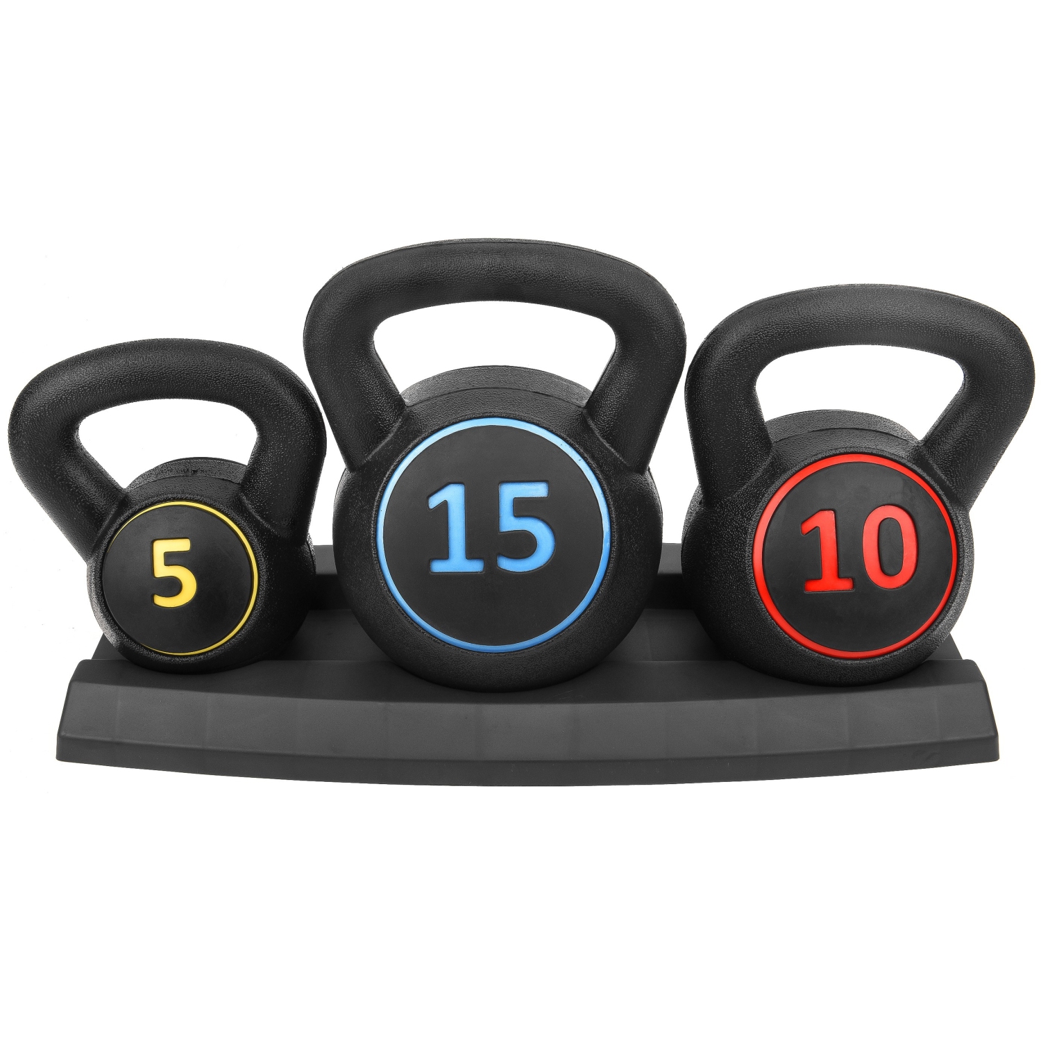 Poids Kettlebell PRISP avec Support de Rangement - Ensemble de 3 Poids libres en PEHD, 5lb 10lb et 15lb