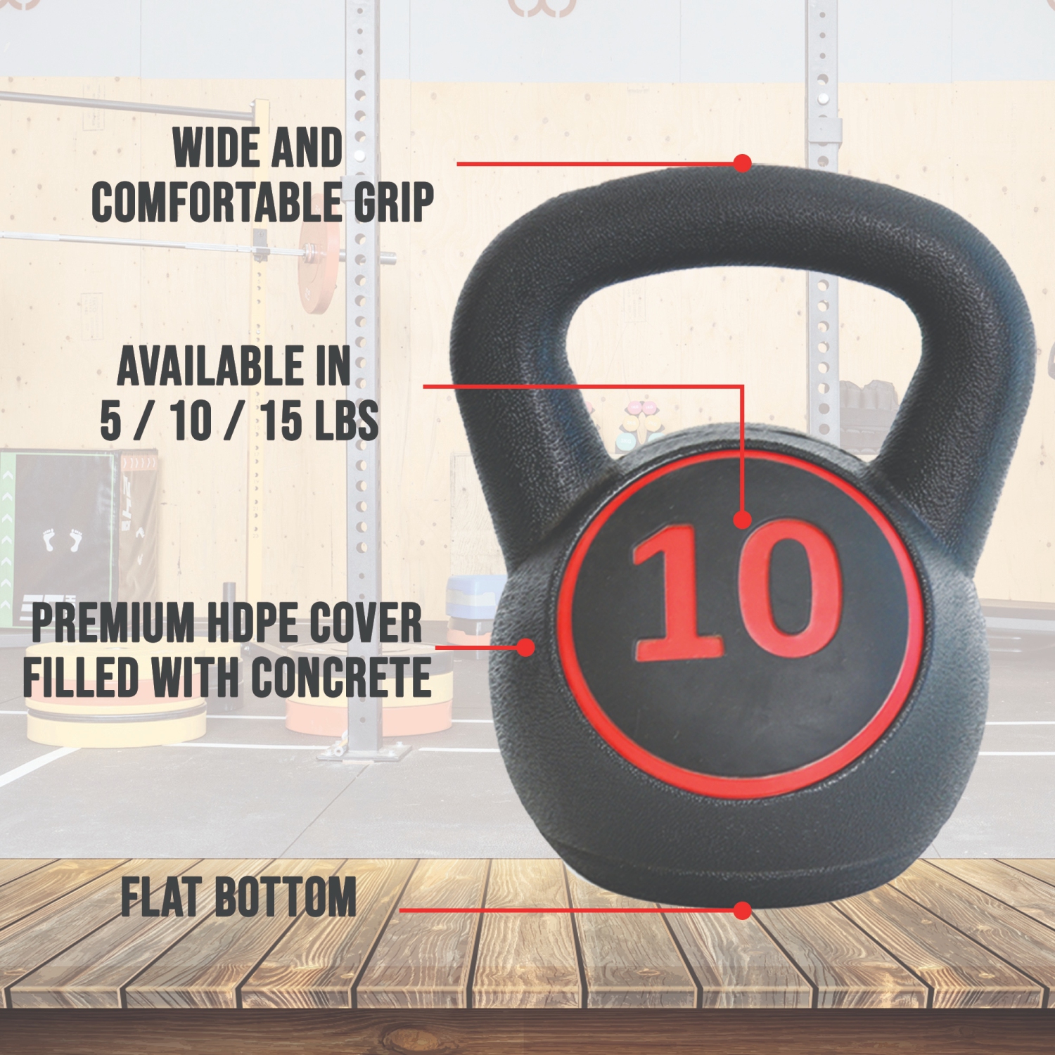 Poids Kettlebell PRISP avec Support de Rangement - Ensemble de 3 Poids libres en PEHD, 5lb 10lb et 15lb