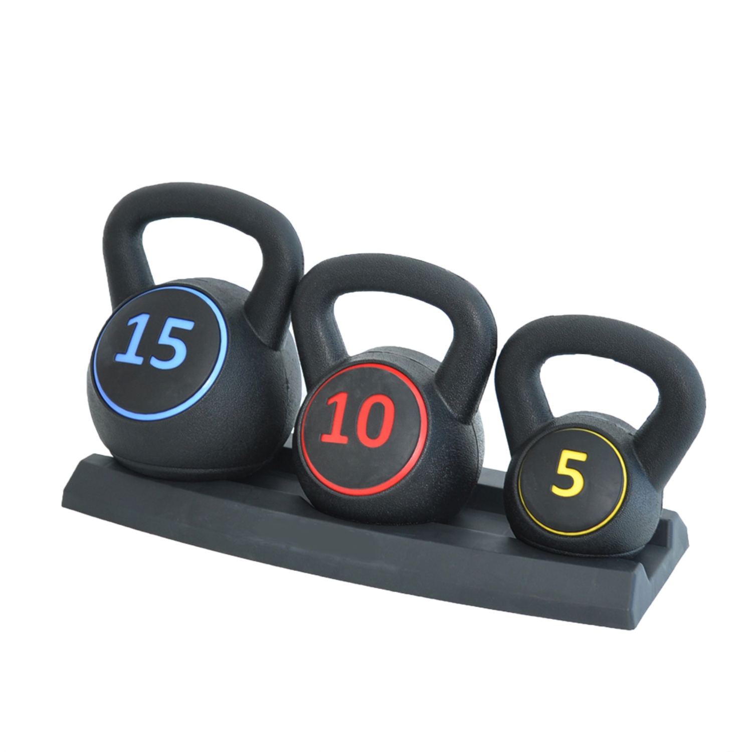 Poids Kettlebell PRISP avec Support de Rangement - Ensemble de 3 Poids libres en PEHD, 5lb 10lb et 15lb