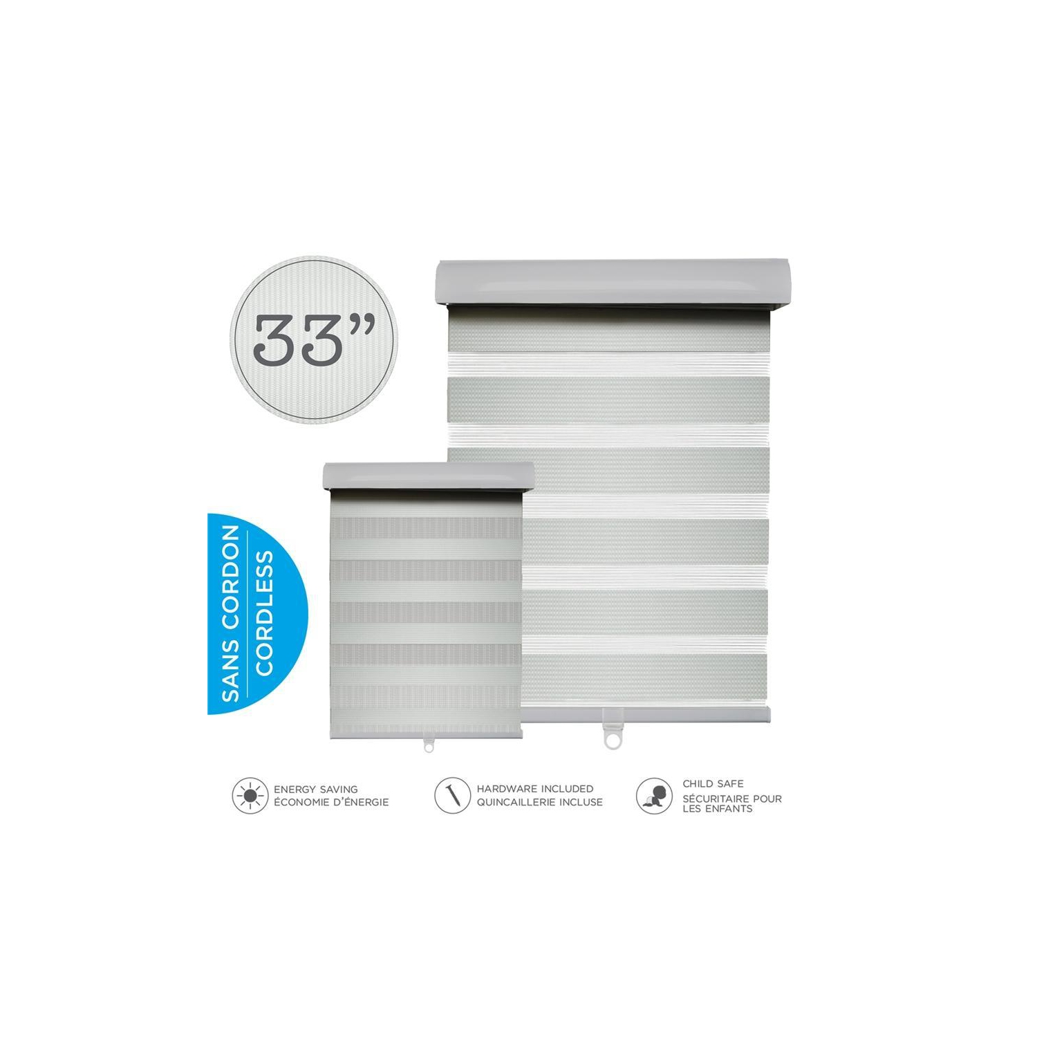 Hauz 3384GRYCD - Store de Fenêtre à Toile Alternée 33'' X 84'', Sans Cordon, Gris