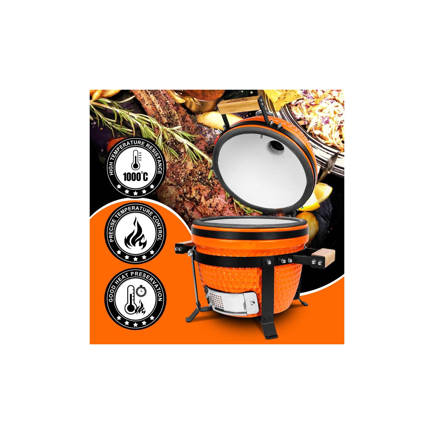 London Sunshine Ceramic Kamado Charcoal BBQ Griller - 13 inch Cadet Series
