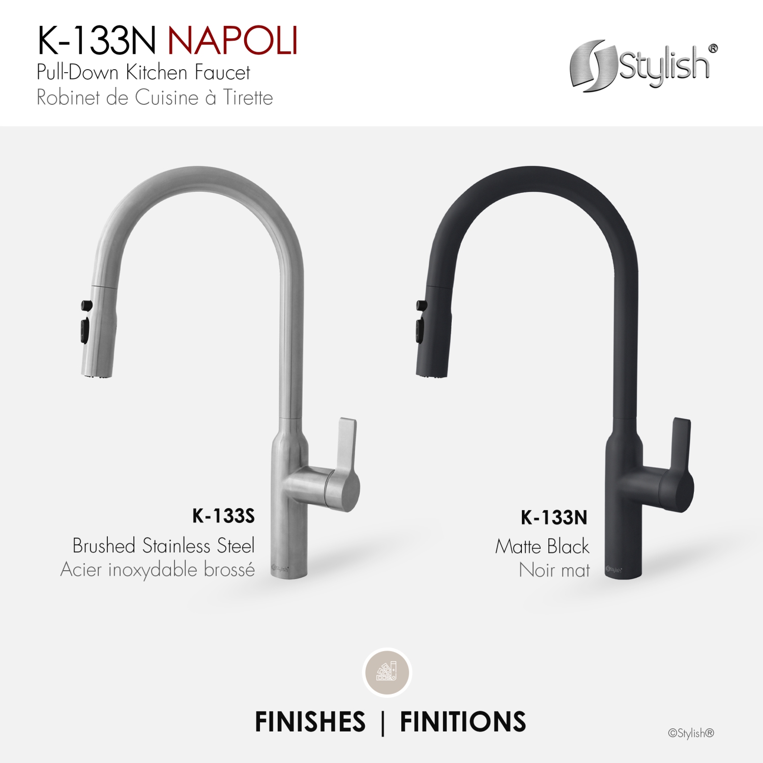 STYLISH Kitchen Sink Faucet Single Handle Pull Down Dual Mode Stainless Steel, Matte Black Finish K-133N