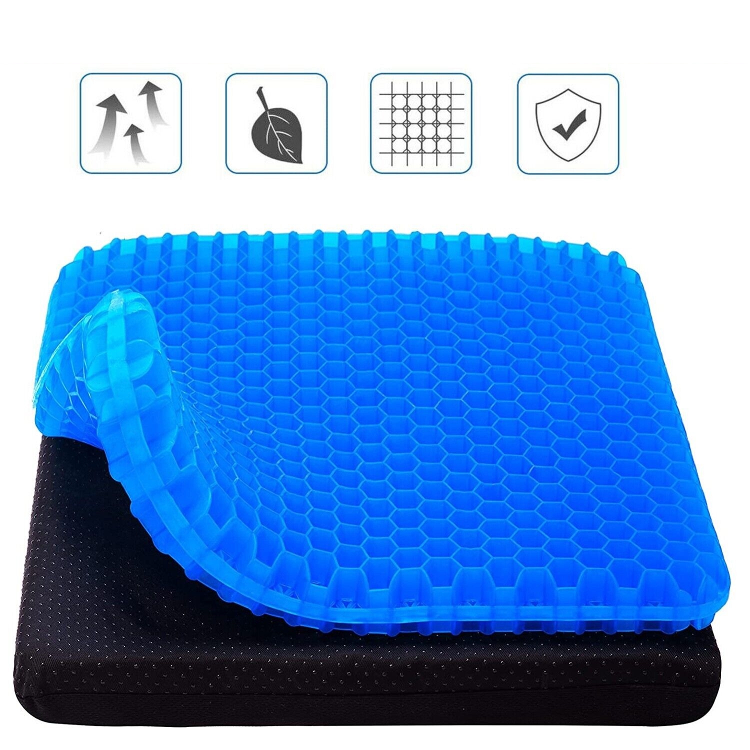 ISTAR Gel Seat Cushion Double Pressure Relief with Non-Slip Cover Breathable Design for Office Chair Car Wheelchair