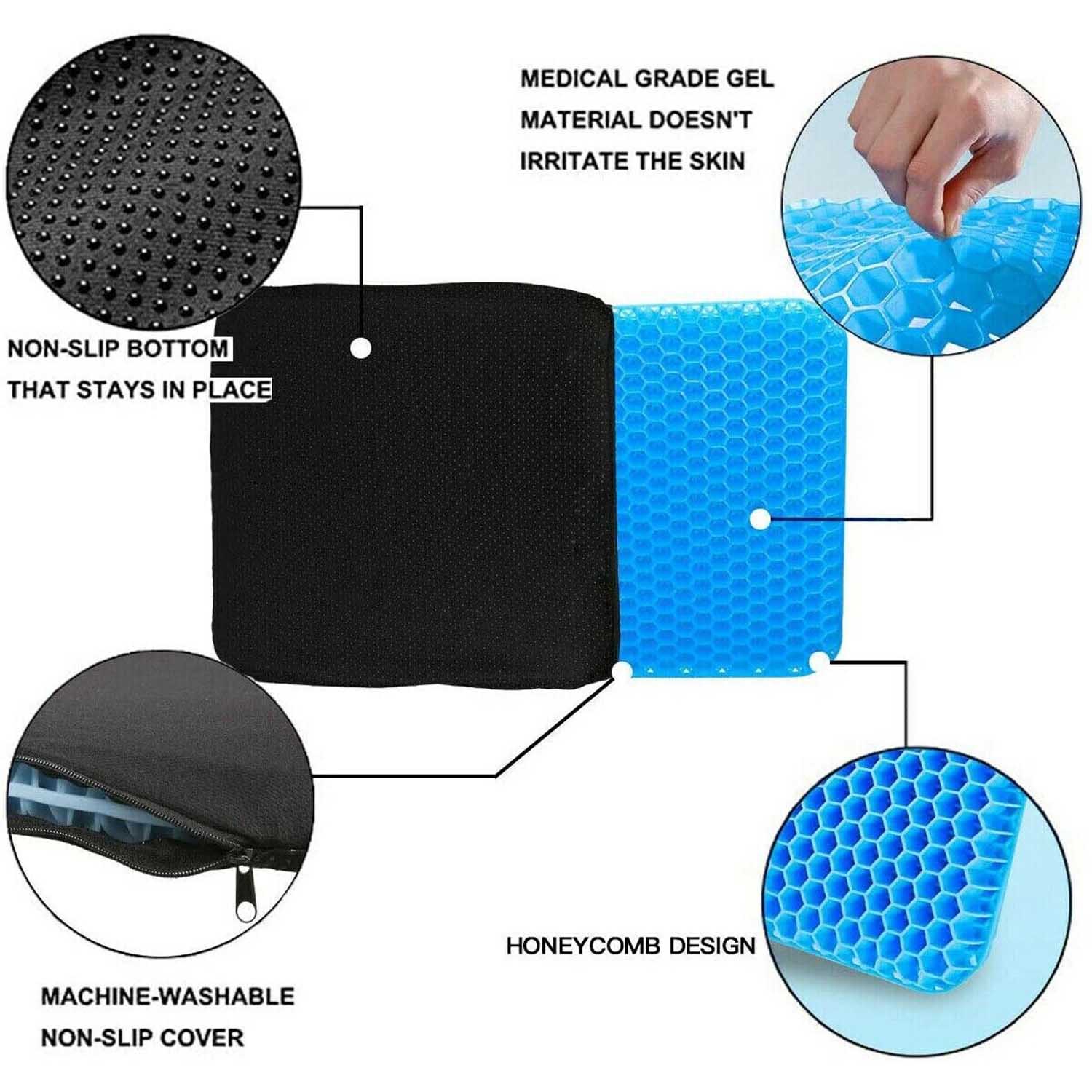 ISTAR Gel Seat Cushion Double Pressure Relief with Non-Slip Cover Breathable Design for Office Chair Car Wheelchair