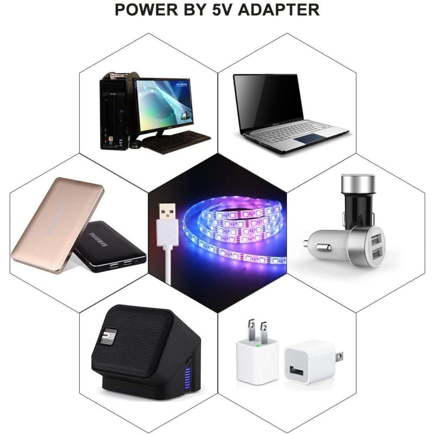 USB POWERED RGB LED LIGHTS FOR TV BACKLIGHT, 60”- 75” W/REMOTE CONTROL