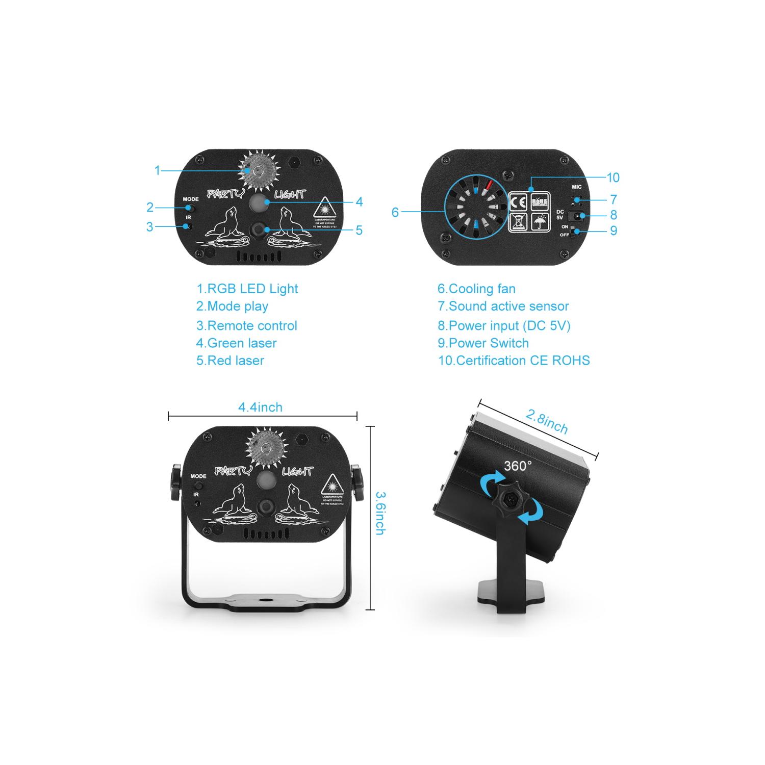 Mini RGB Disco Light LED Laser Stage Projector