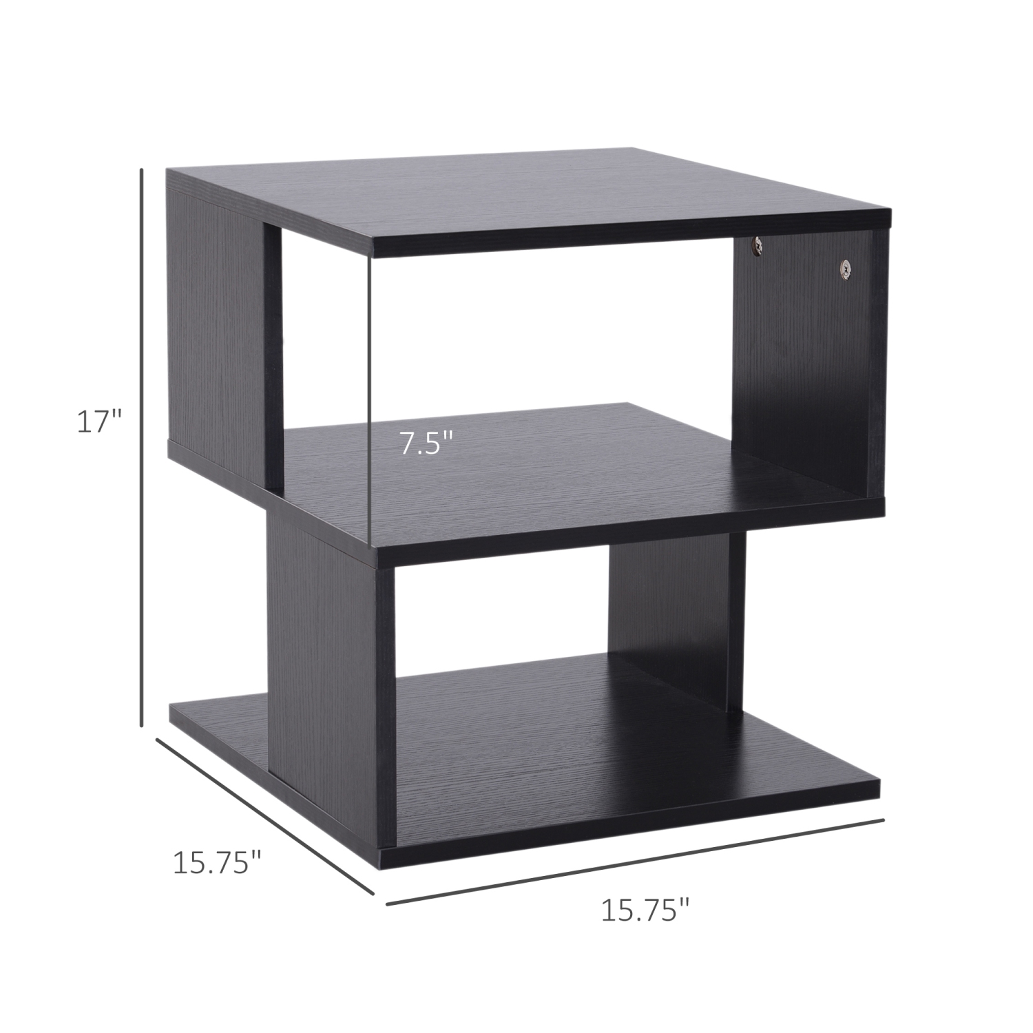 HOMCOM Side Table with Storage, Small End Table with 3-Tier Shelf, Square Coffee Table for Living Room, Bedroom, Black