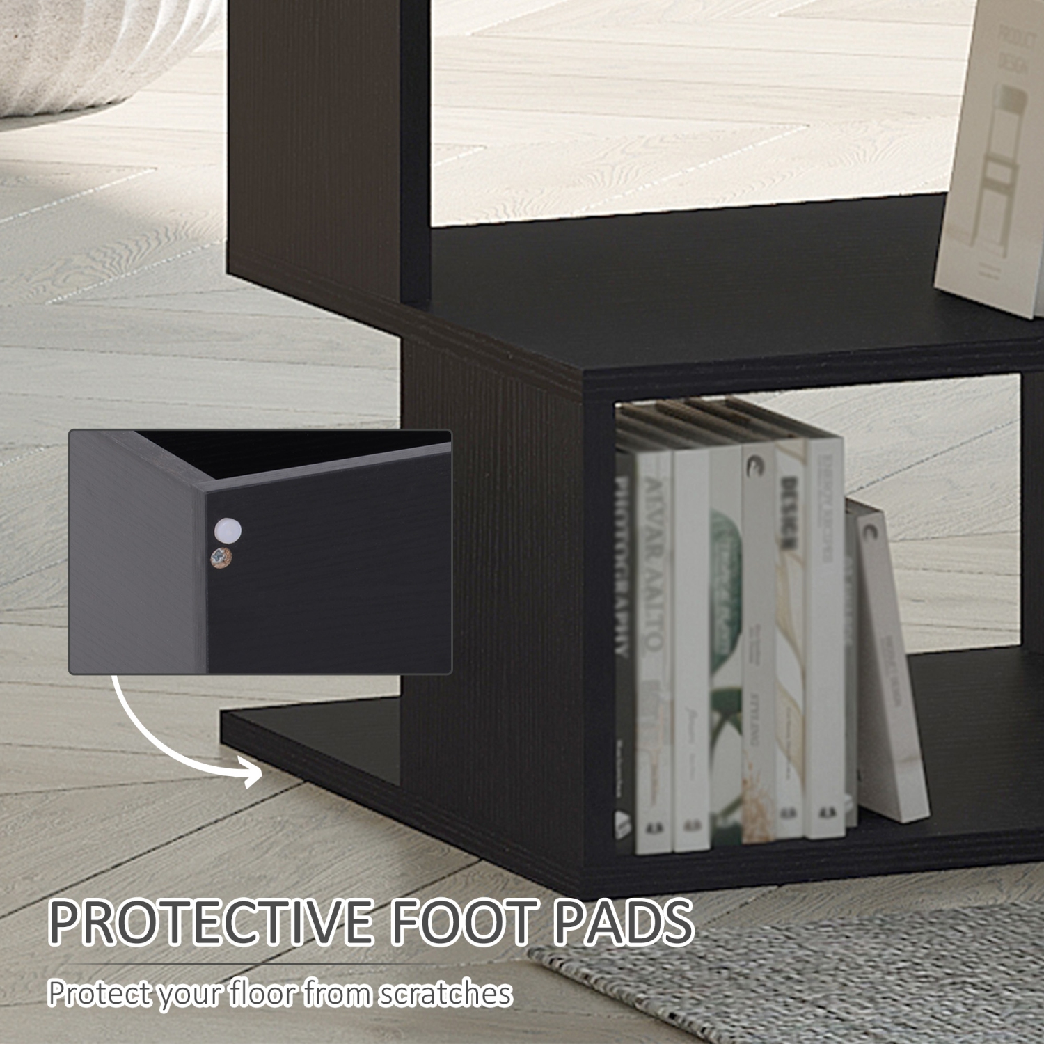 HOMCOM Side Table with Storage, Small End Table with 3-Tier Shelf, Square Coffee Table for Living Room, Bedroom, Black