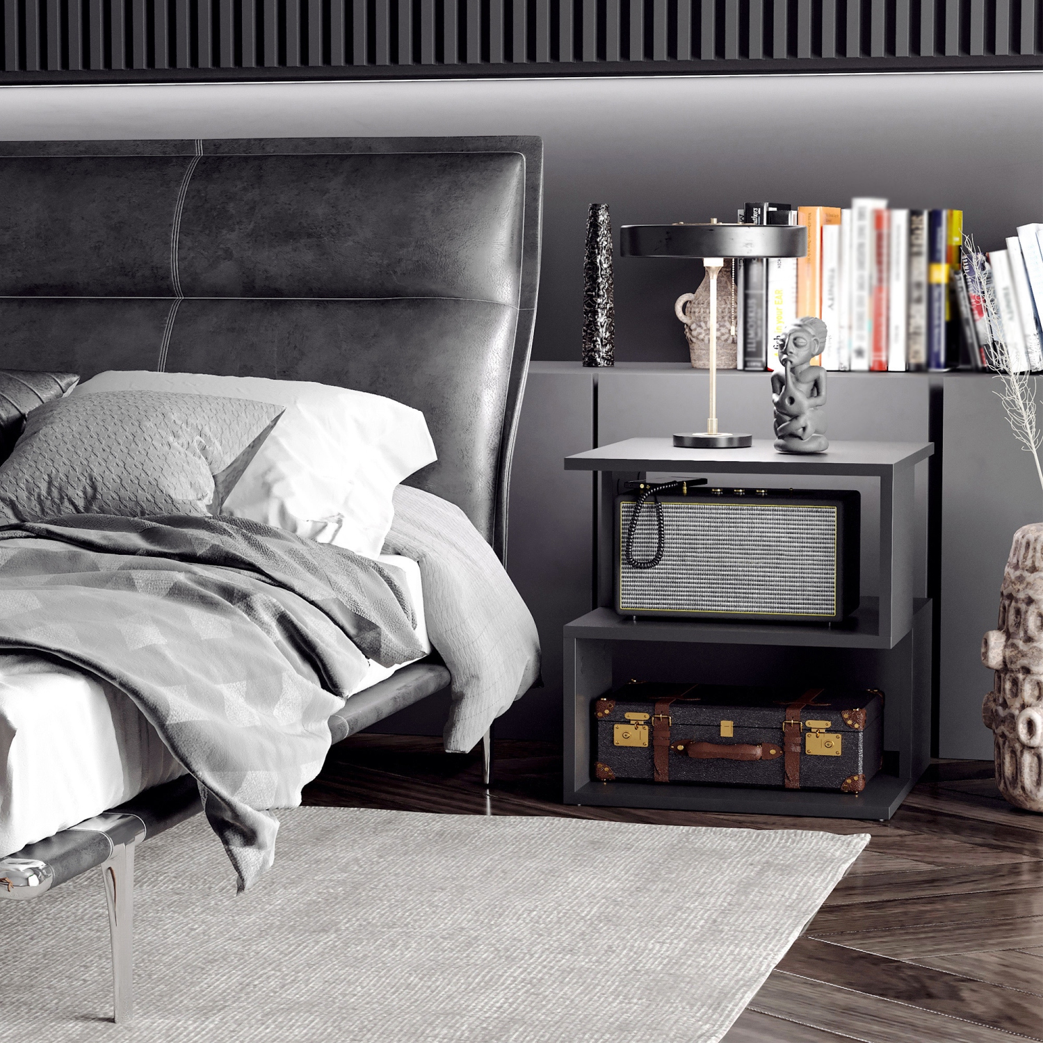 HOMCOM Side Table with Storage, Small End Table with 3-Tier Shelf, Square Coffee Table for Living Room, Bedroom, Black