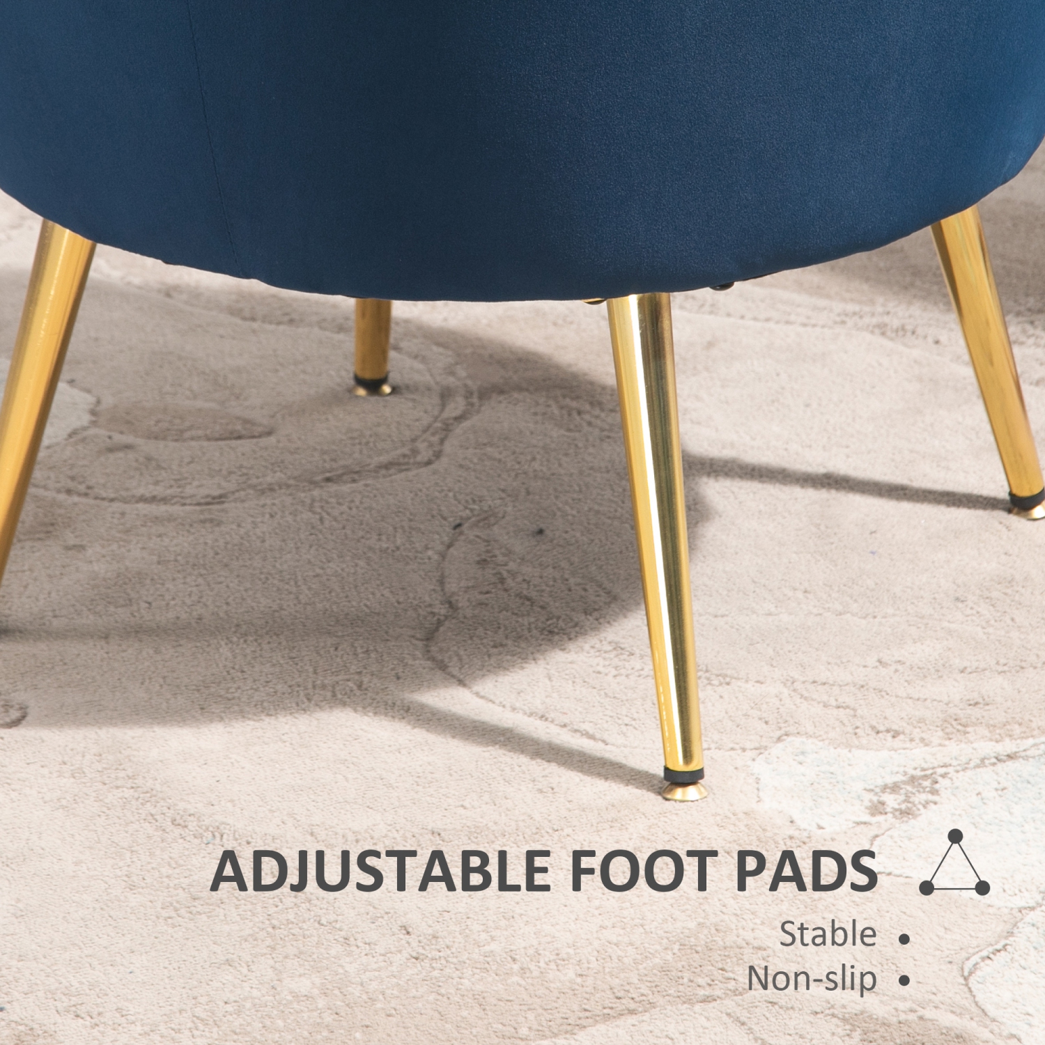 HOMCOM Chaise d'appoint moderne en tissu velours au toucher avec pieds en métal doré pour salon, bleu