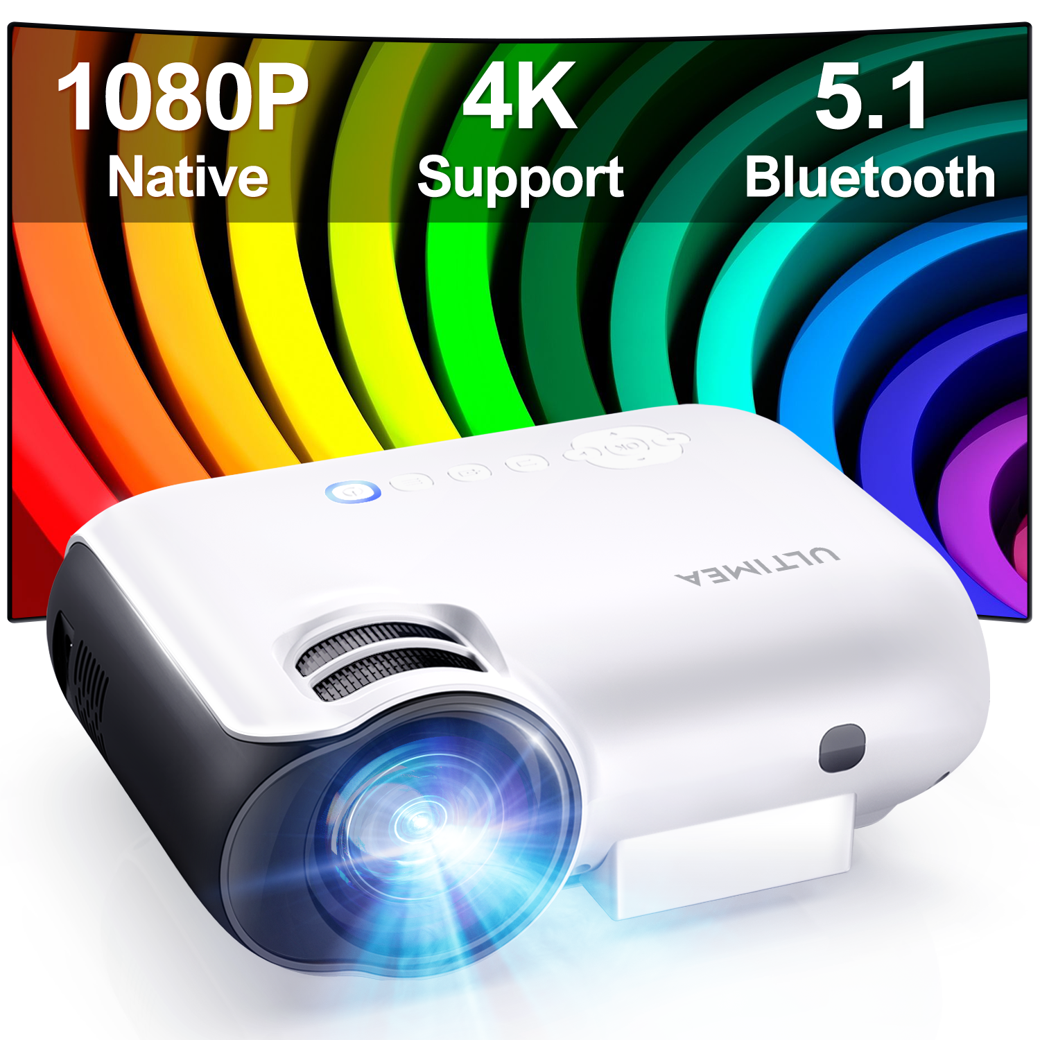 Native 1080P Full HD 4K Support Bluetooth 5.1 Projector, Ultimea Outdoor Movie Projector for Patio 10,000 Lux Home Theater Projector, for TV Stick, PS5, HDMI*2, USB*2