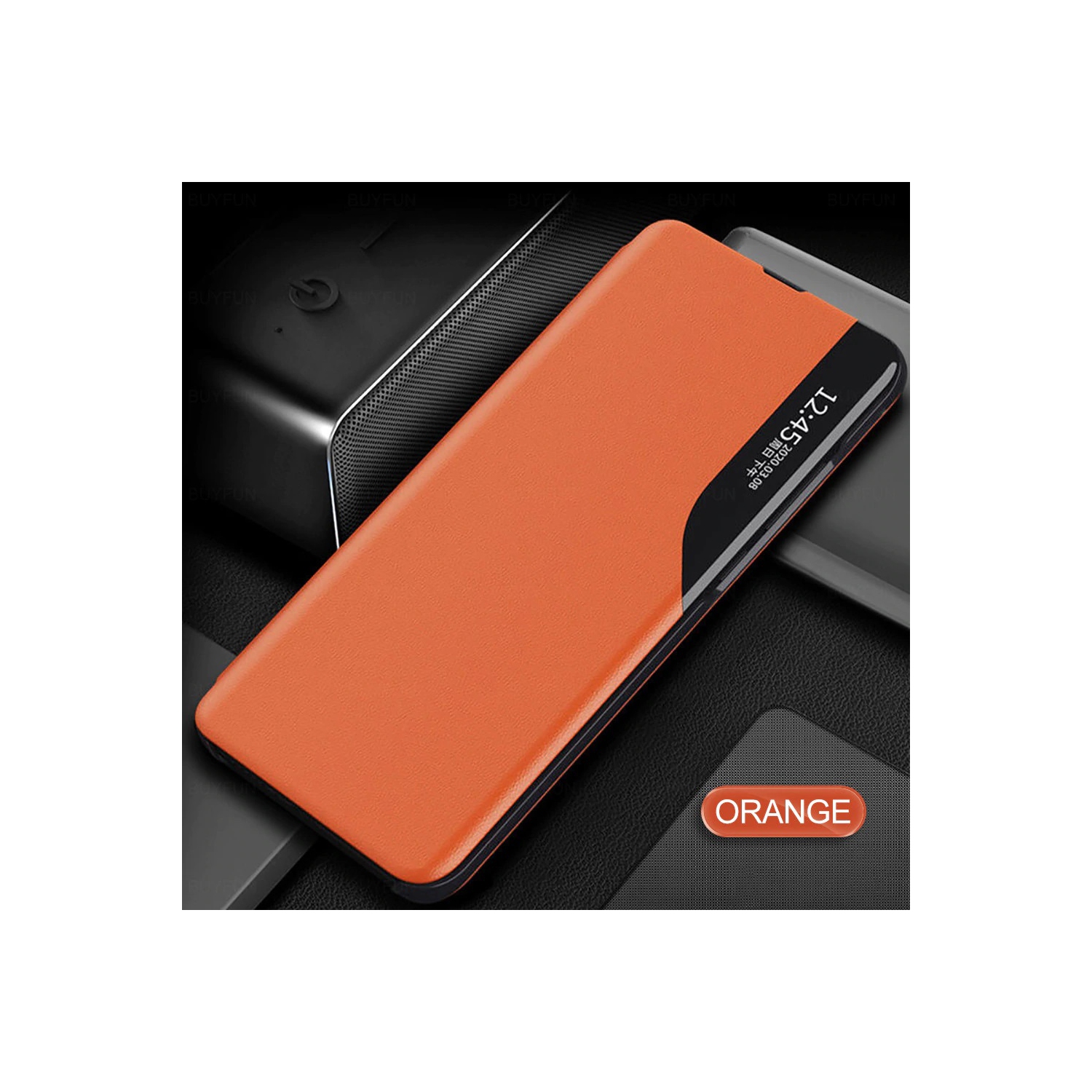 Smart Case window view leather Magnetic stand fundas phone cover Coque for Samsung Galaxy S20 (Orange)