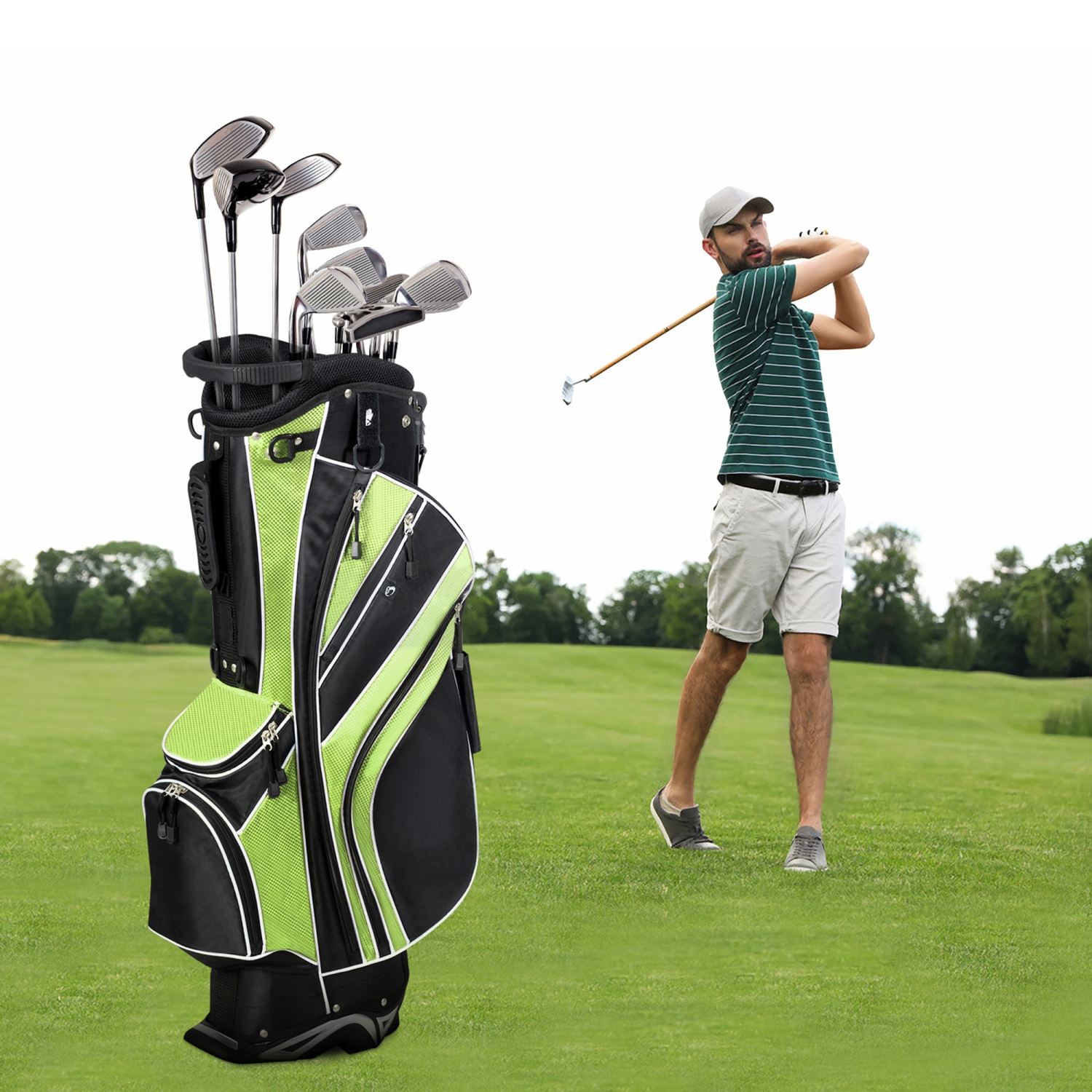Gymax Golf Stand Bag 6 Way Divider Golf Carry Bag w/ Straps & 7 Storage Pockets