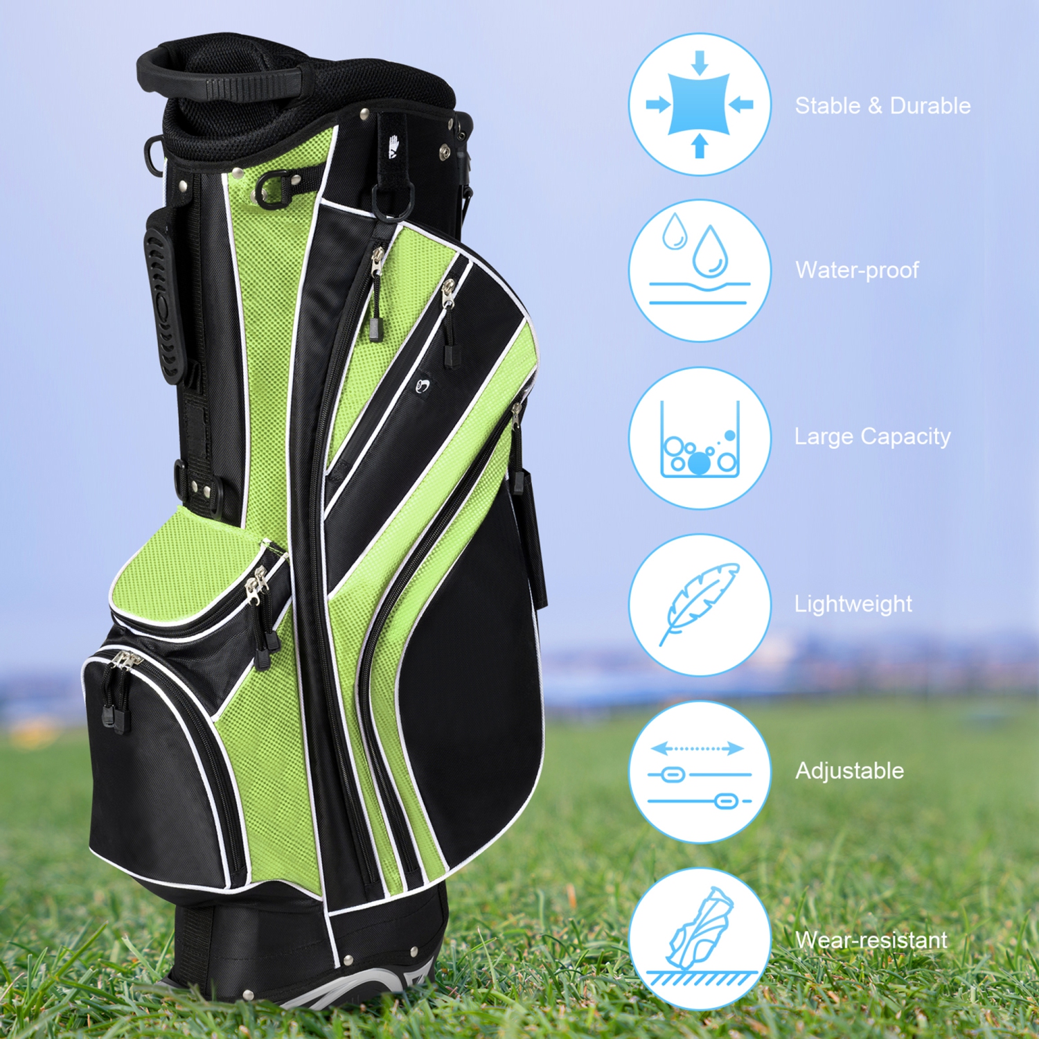Gymax Golf Stand Bag 6 Way Divider Golf Carry Bag w/ Straps & 7 Storage Pockets