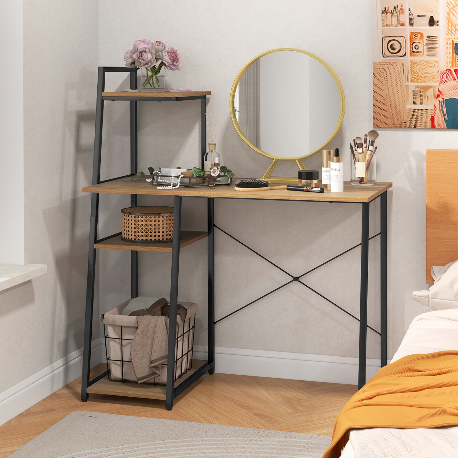 Gymax Computer Study Desk Writing Table Workstation w/ 4-Tier Storage Shelves