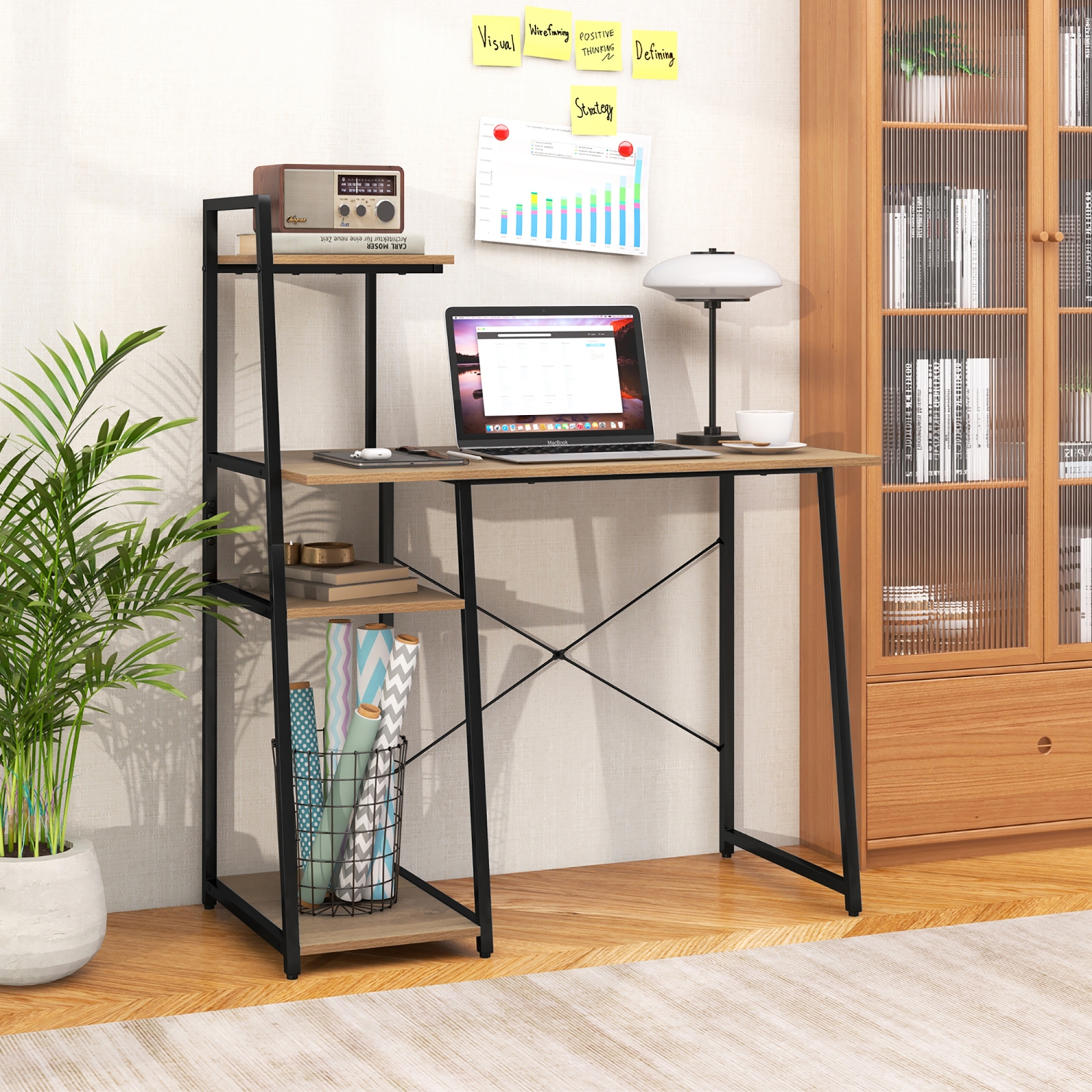 Gymax Computer Study Desk Writing Table Workstation w/ 4-Tier Storage Shelves
