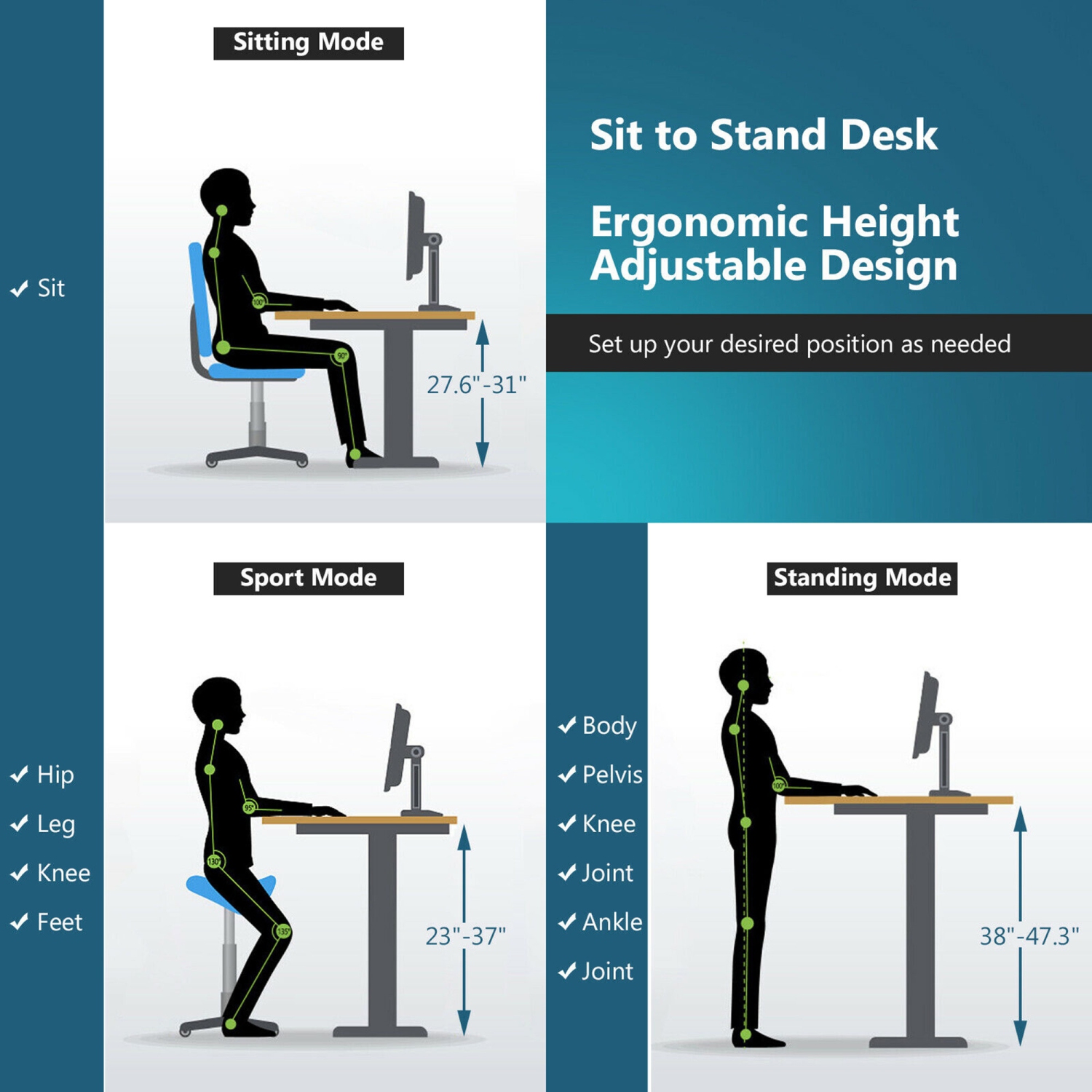 Gymax Electric Standing Desk Sit to Stand Height Adjustable Dual Motor
