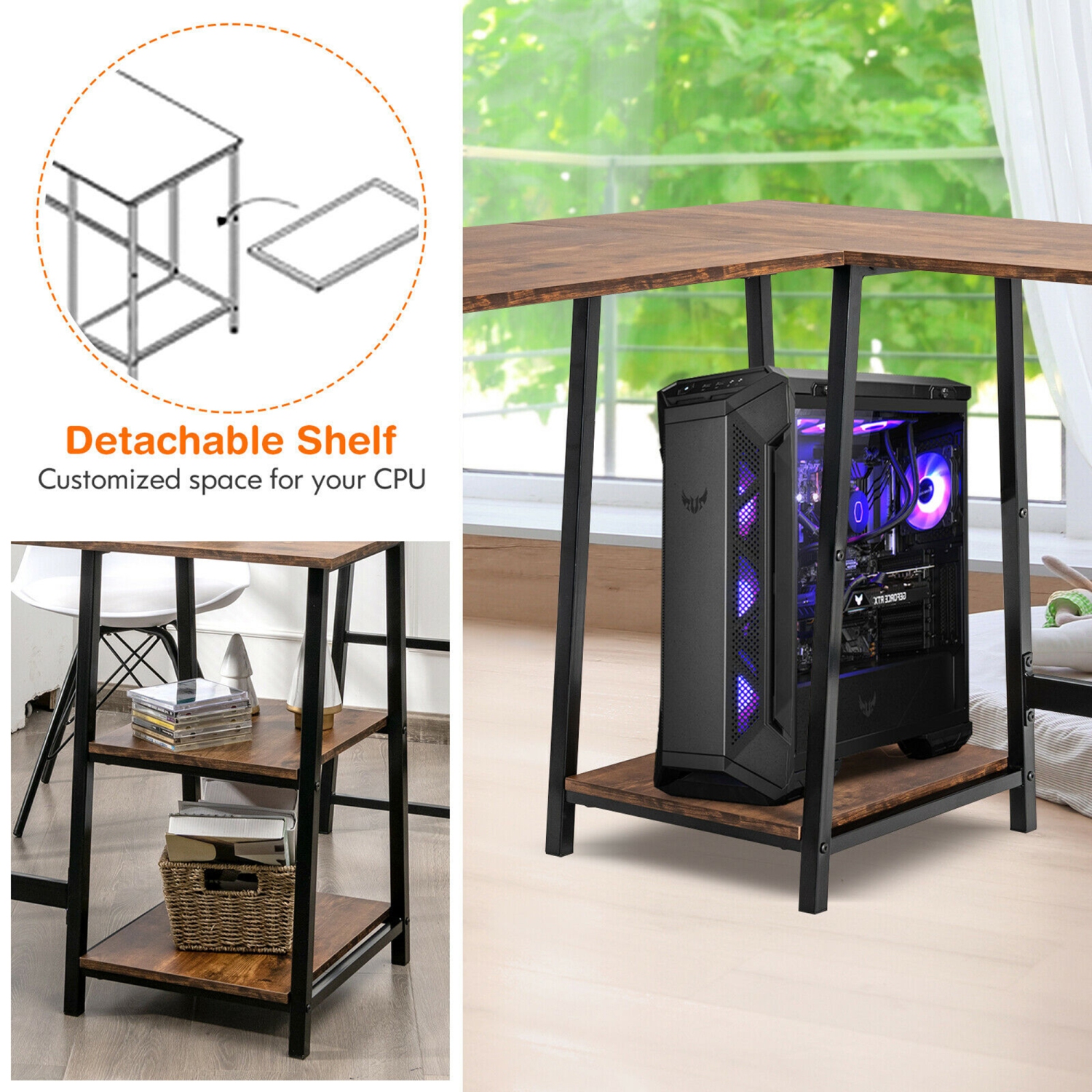 Bureau informatique en coin Gymax