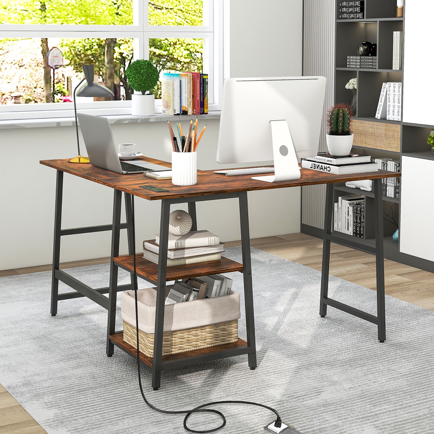 Bureau informatique en coin Gymax