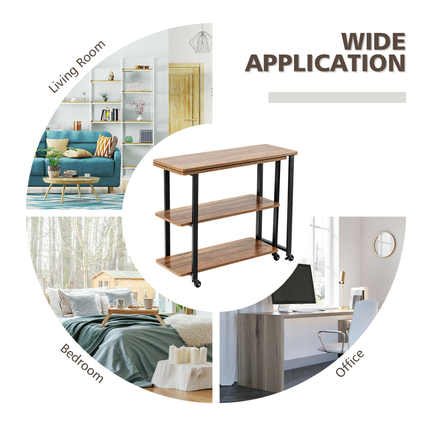 Bibliothèque pivotante à 360° brevetée avec roulettes Gymax pour table d'extrémité côté de canapé, brun