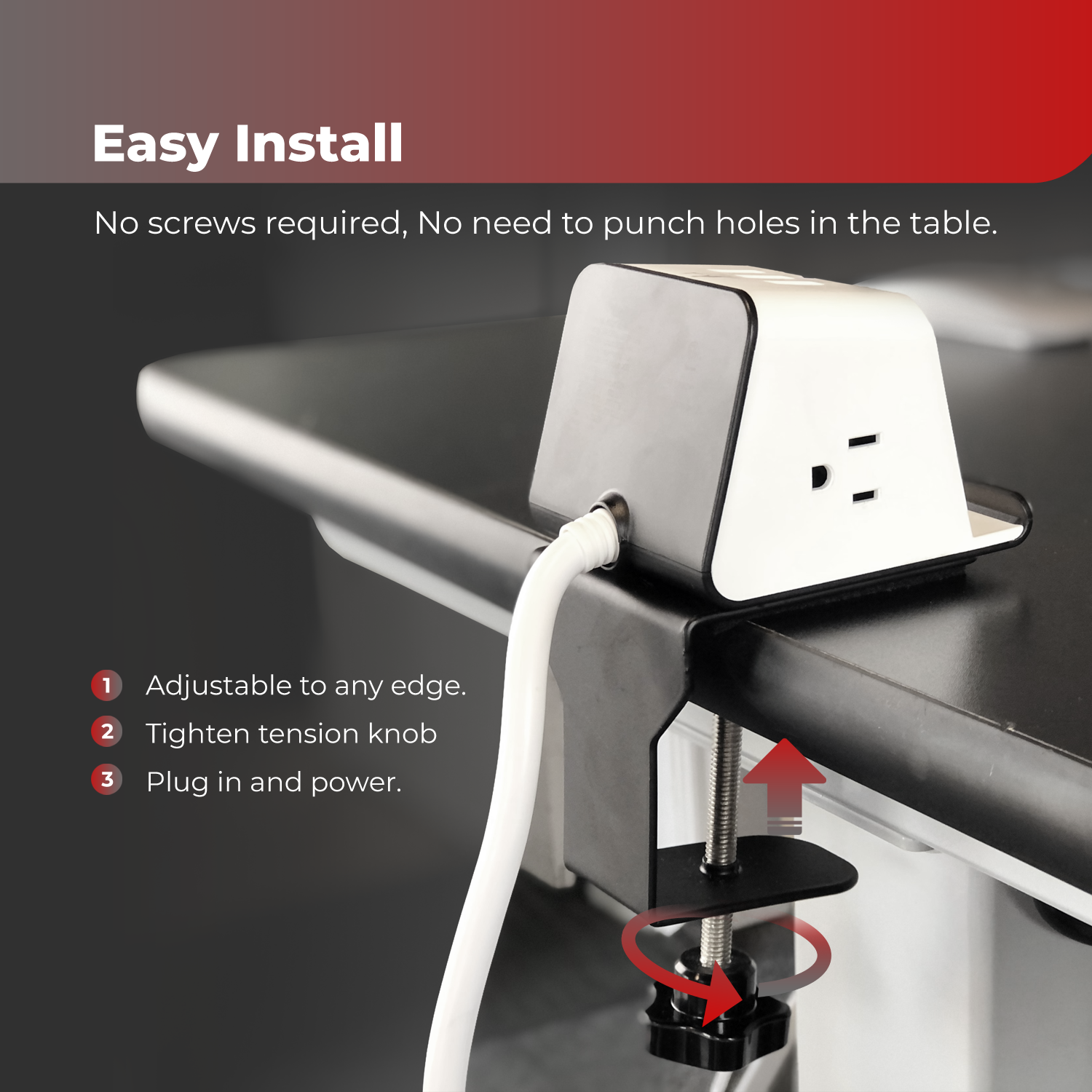 Clamp-on Wireless Charger Power Socket with Qi Charger, Multiple USB Ports, and Multiple Power Outlets