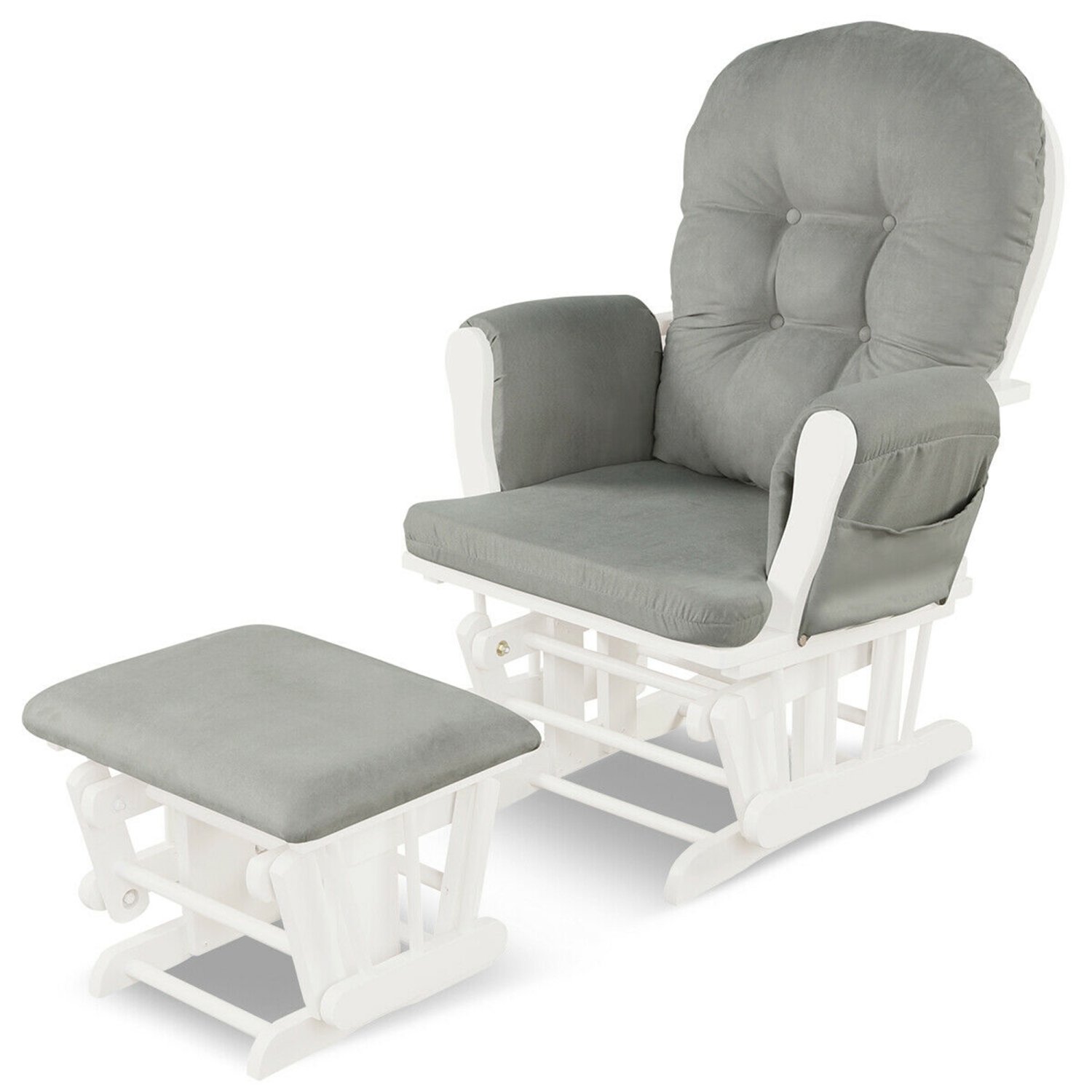 Gymax Glider and Ottoman Cushion Set Wood Baby Nursery Rocking Chair