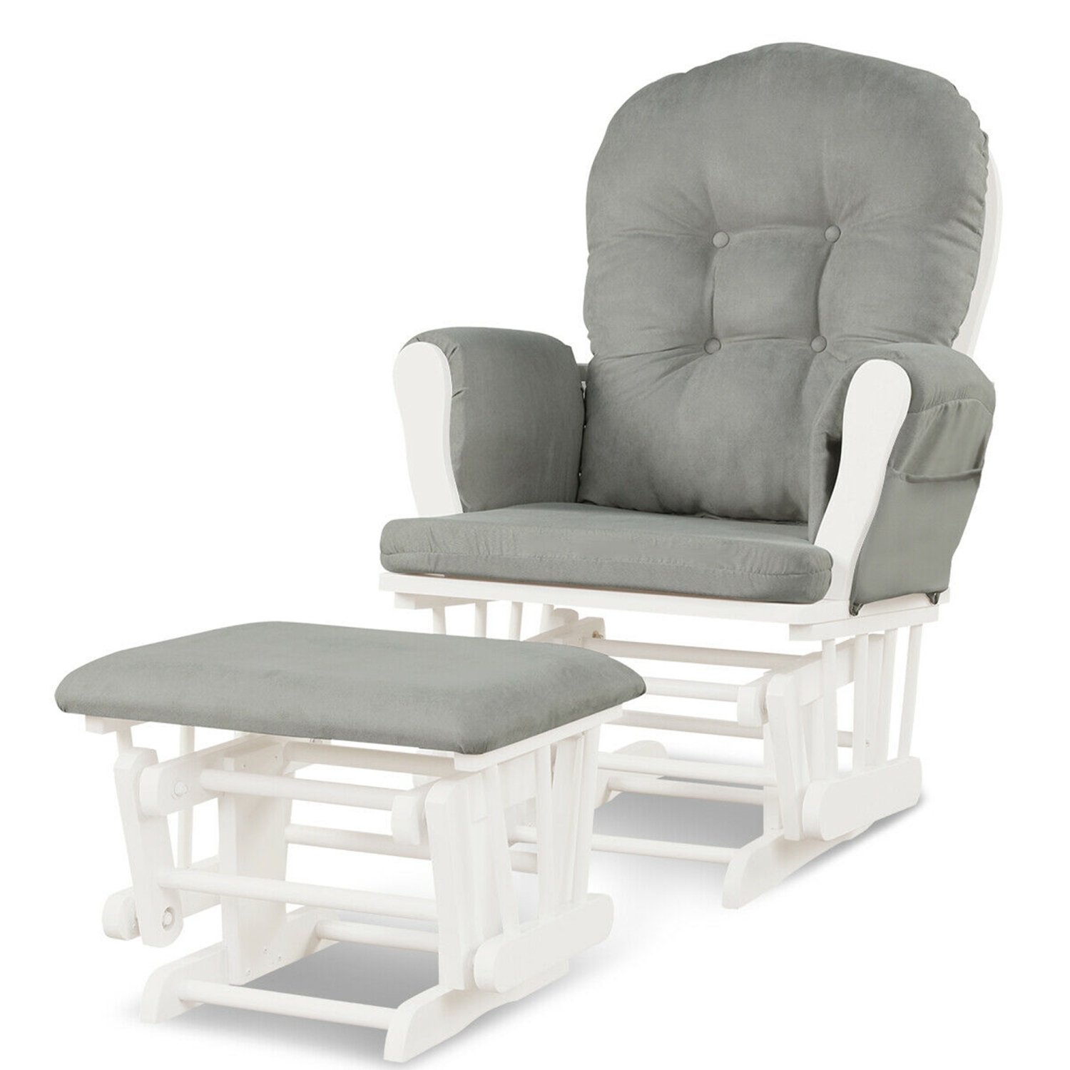 Gymax Glider and Ottoman Cushion Set Wood Baby Nursery Rocking Chair