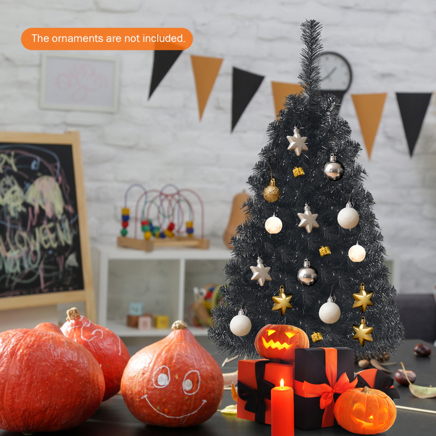 Gymax 3 Ft Un-lit Black Halloween Tree Artificial Tabletop Christmas Tree