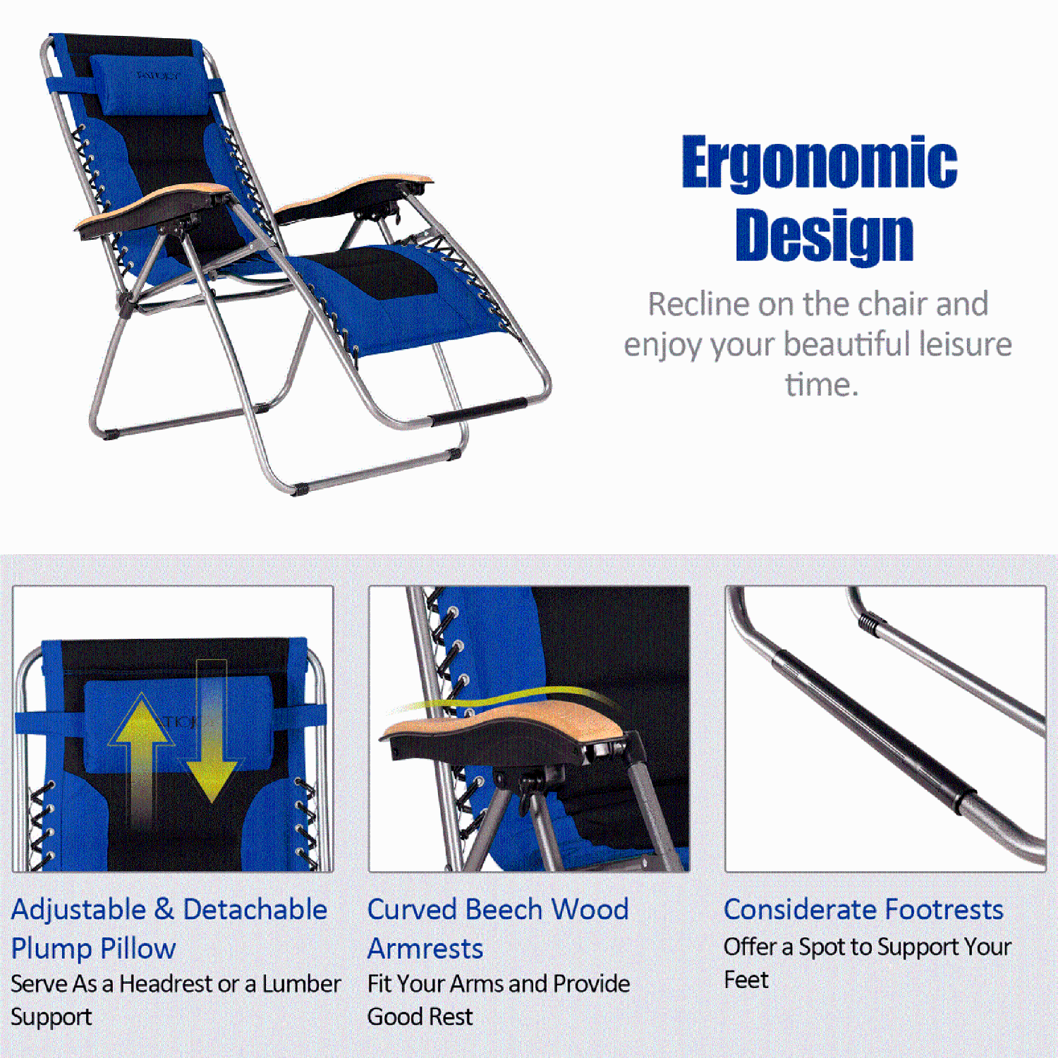 Gymax 2PCS Folding Chair Padded Lounge Chair w/ Beech Armrests