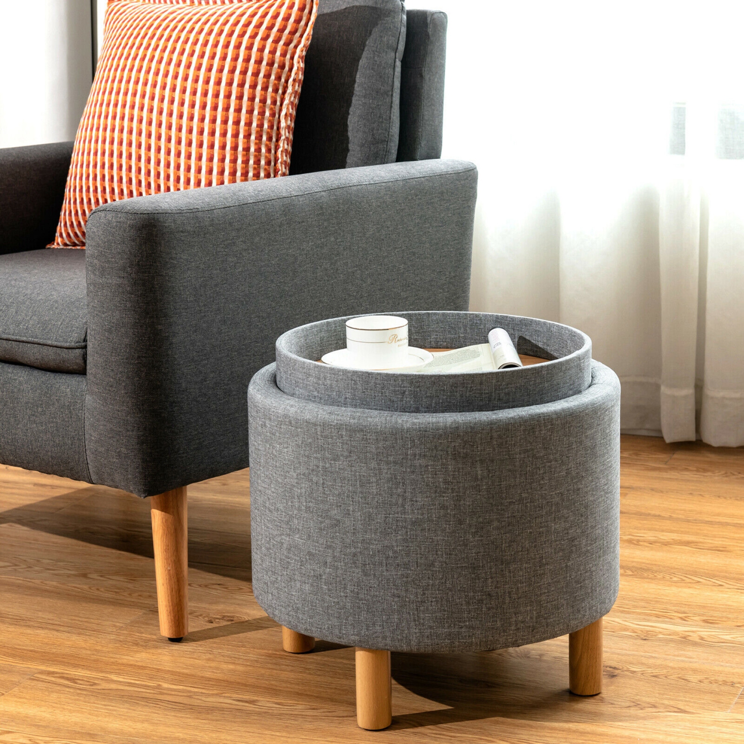 Pouf rond avec rangement Gymax