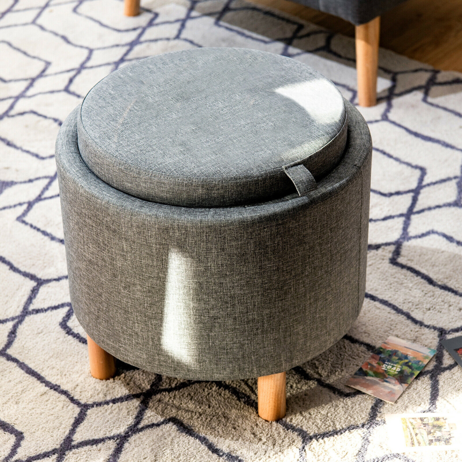 Pouf rond avec rangement Gymax