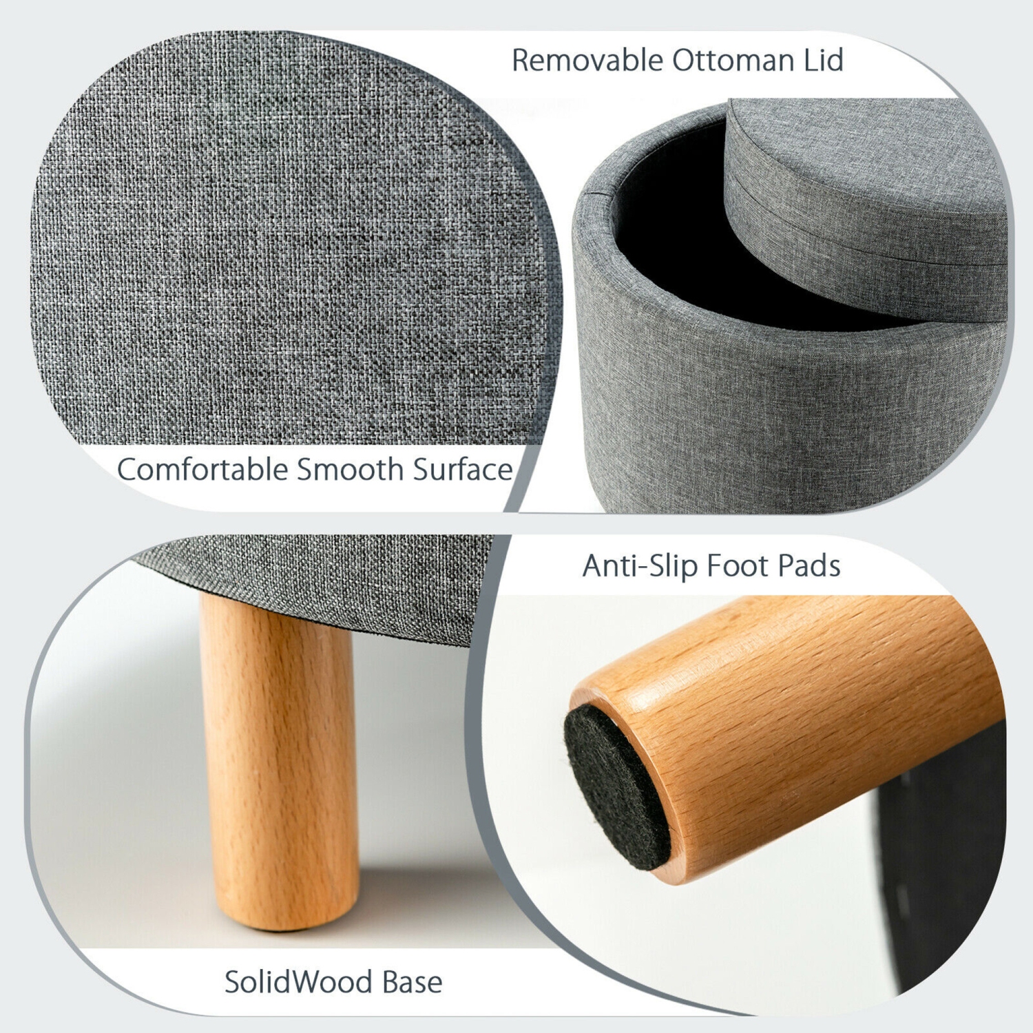 Pouf rond avec rangement Gymax