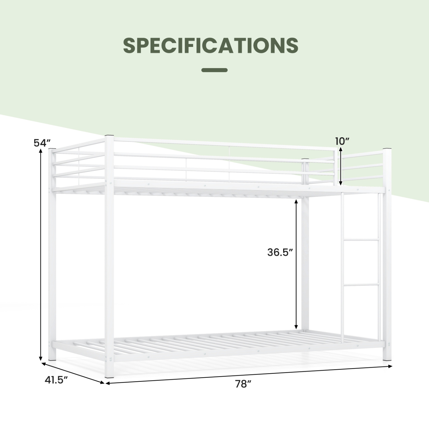 Gymax Twin Over Twin Bunk Bed Frame Platform W/Guard Rails & Side Ladder White
