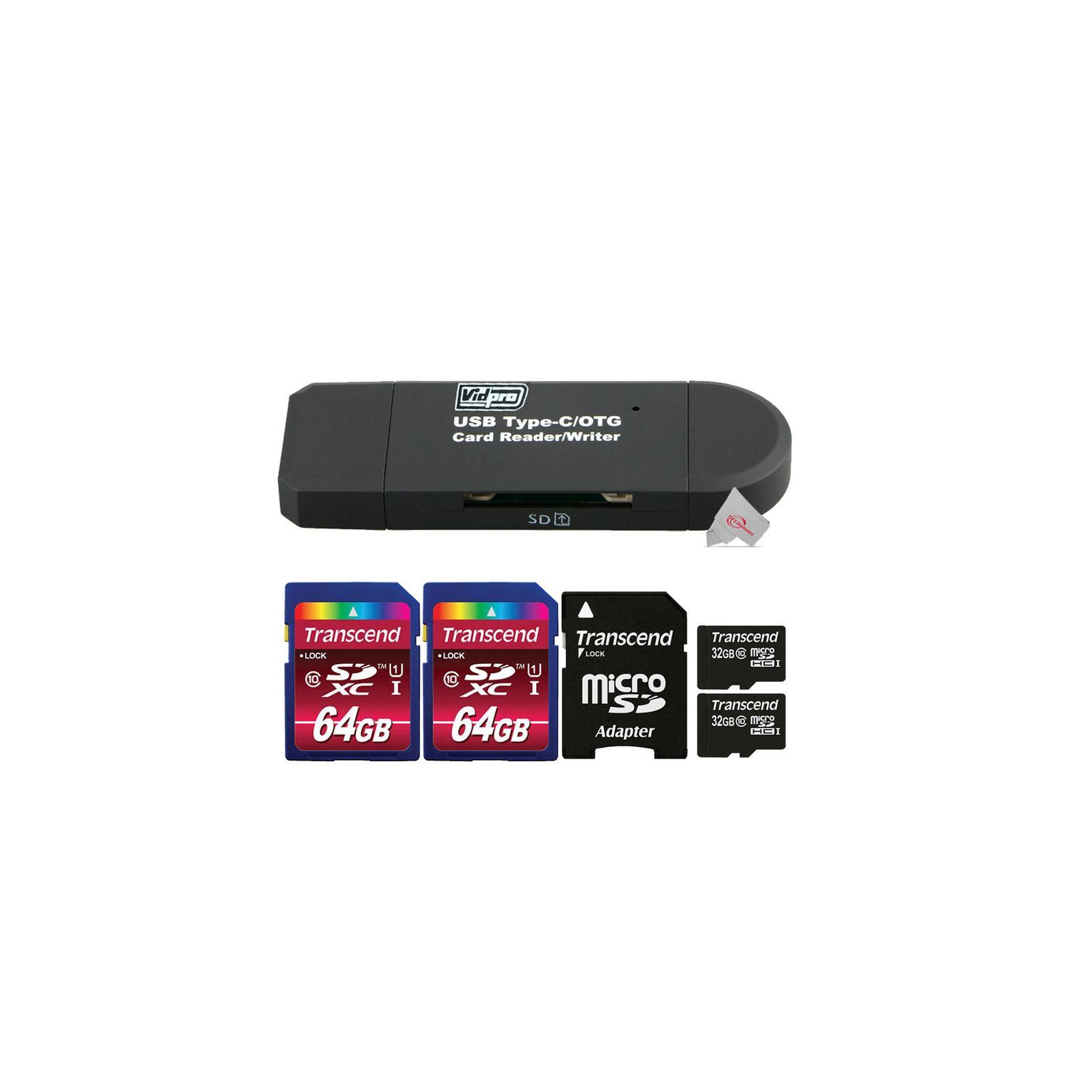 VidPro USB 2.0 Type-C MicroSD and SD Card Reader + Two 32GB Micro Sd Card + Two 64GB Memory Card