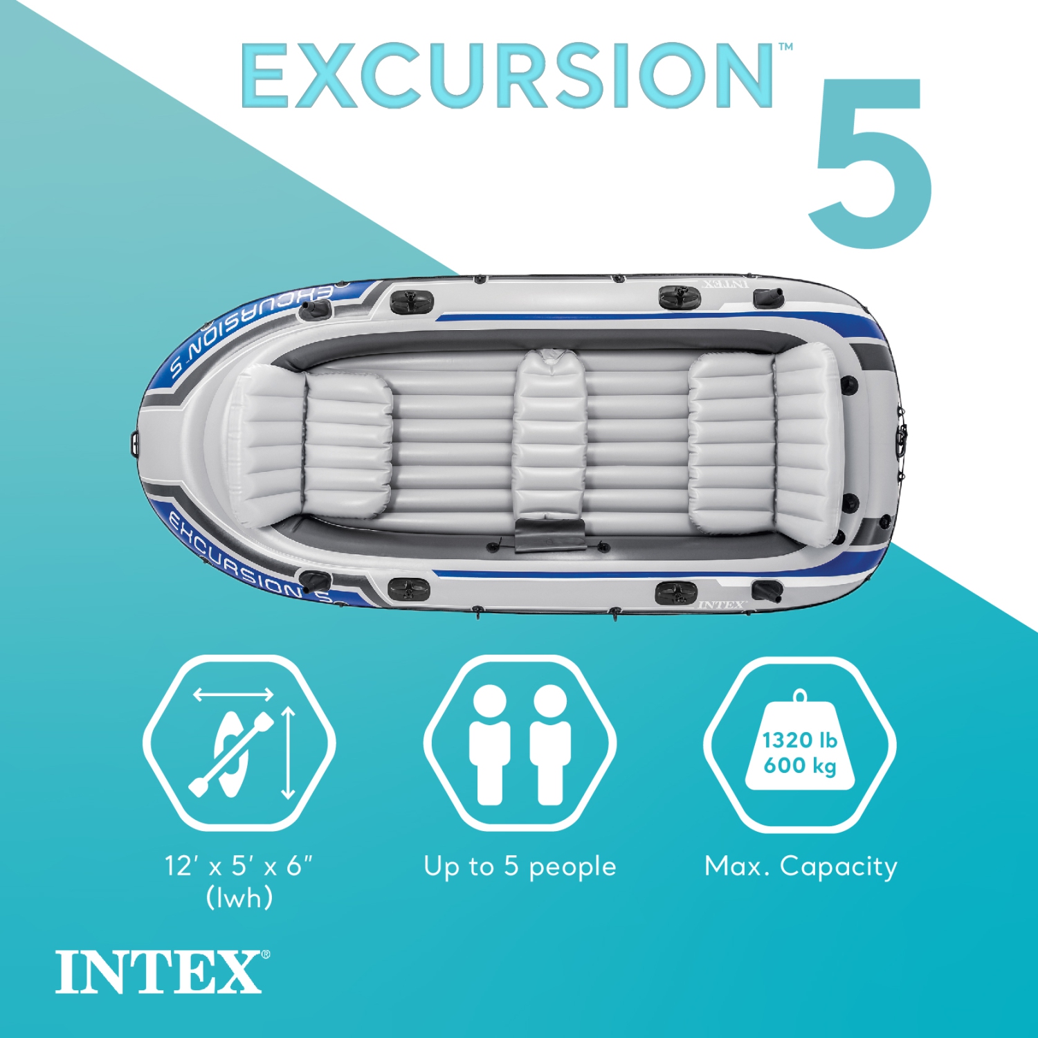 Intex 68324 Excursion 5 Set Inflatable Boat with Oars and Pump