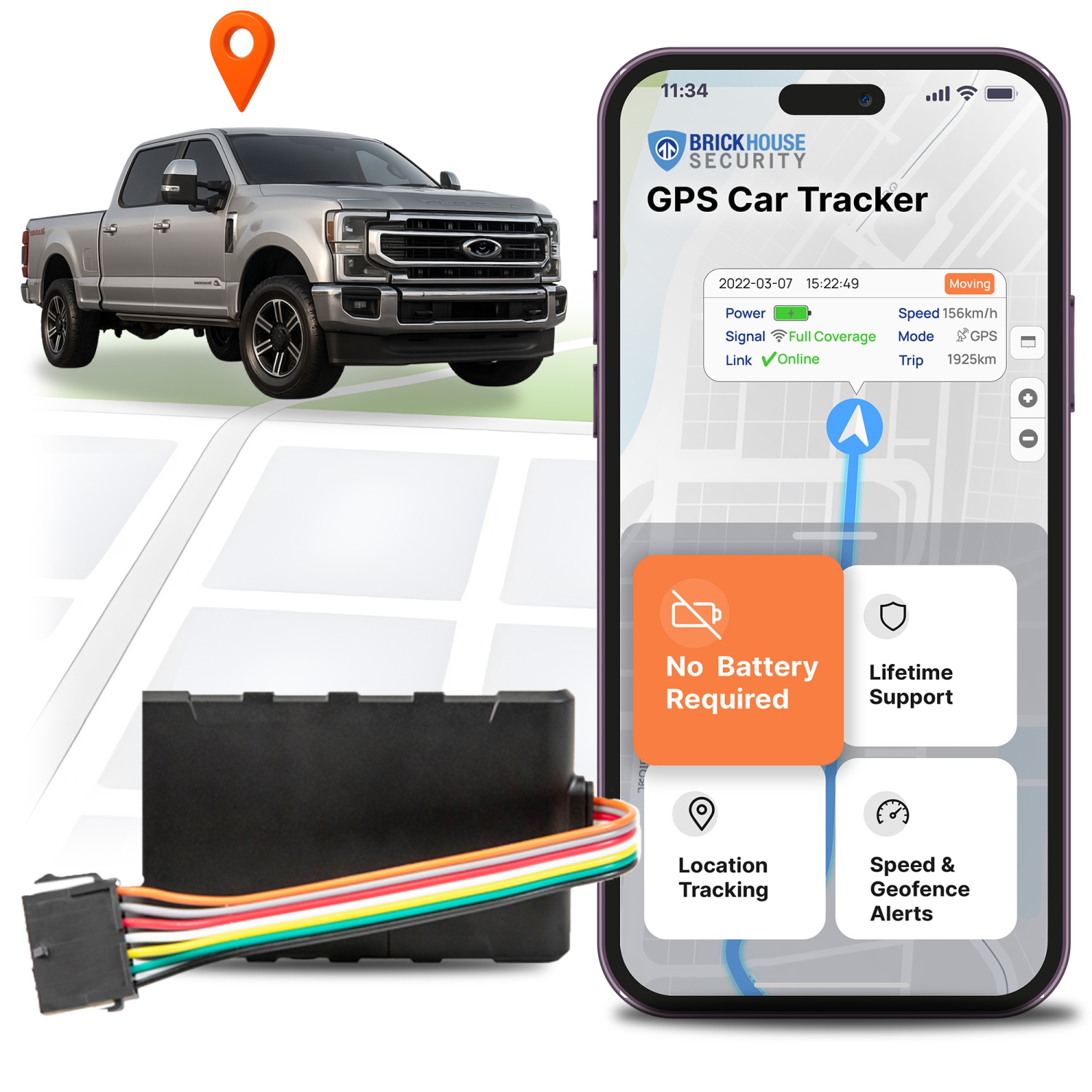 Brickhouse Security LTE Livewire 4 Vehicle GPS Device for Cars, Trucks, Tens, flottes, sans piles requise - Abonnement requis avec plans de service