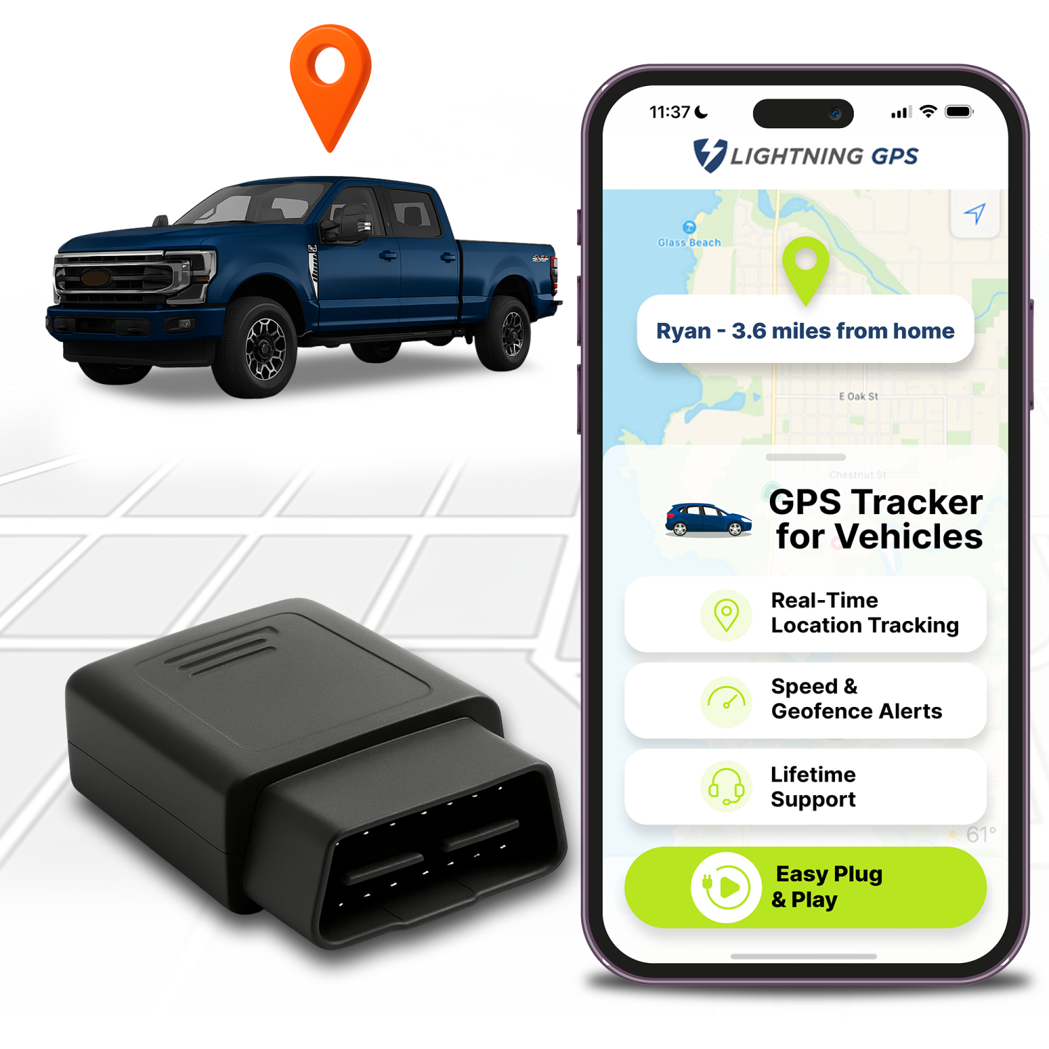 Lightning GPS OBD-II Real Time GPS Tracker for Vehicles. Car GPS Tracker Device. GPS Tracker Automotive Tracking Device for Cars. Hidden GPS Tracking