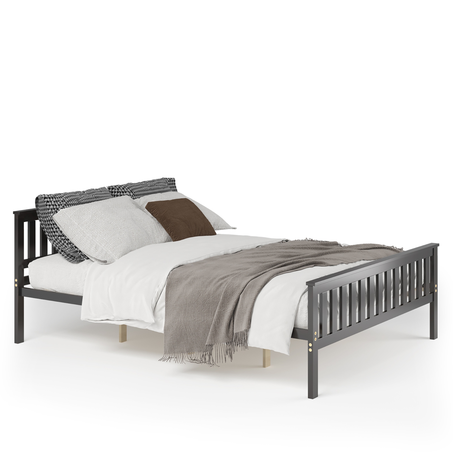 Costway Queen Wood Platform Bed with Headboard and Footboard Mattress Foundation
