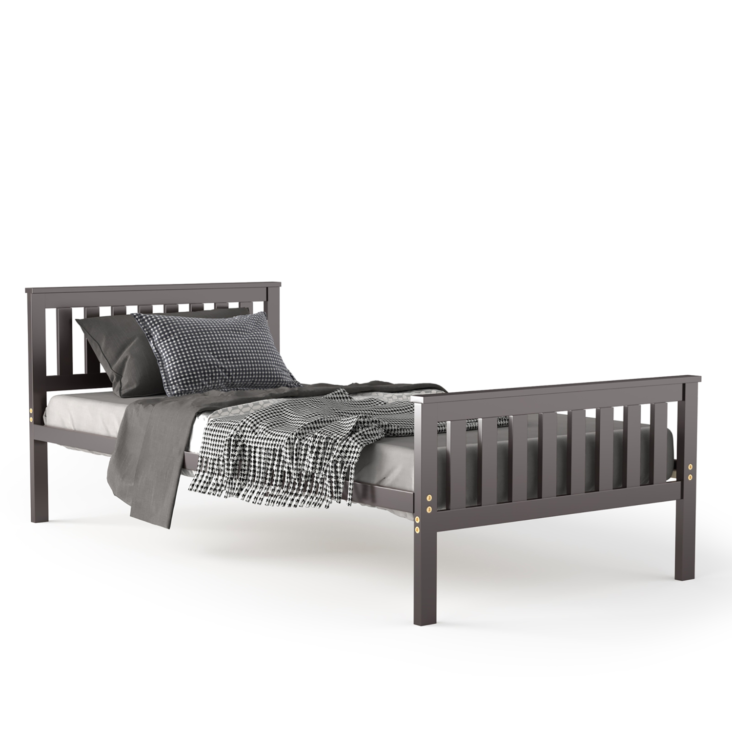 Costway Twin Wood Platform Bed with Headboard and Footboard Mattress Foundation