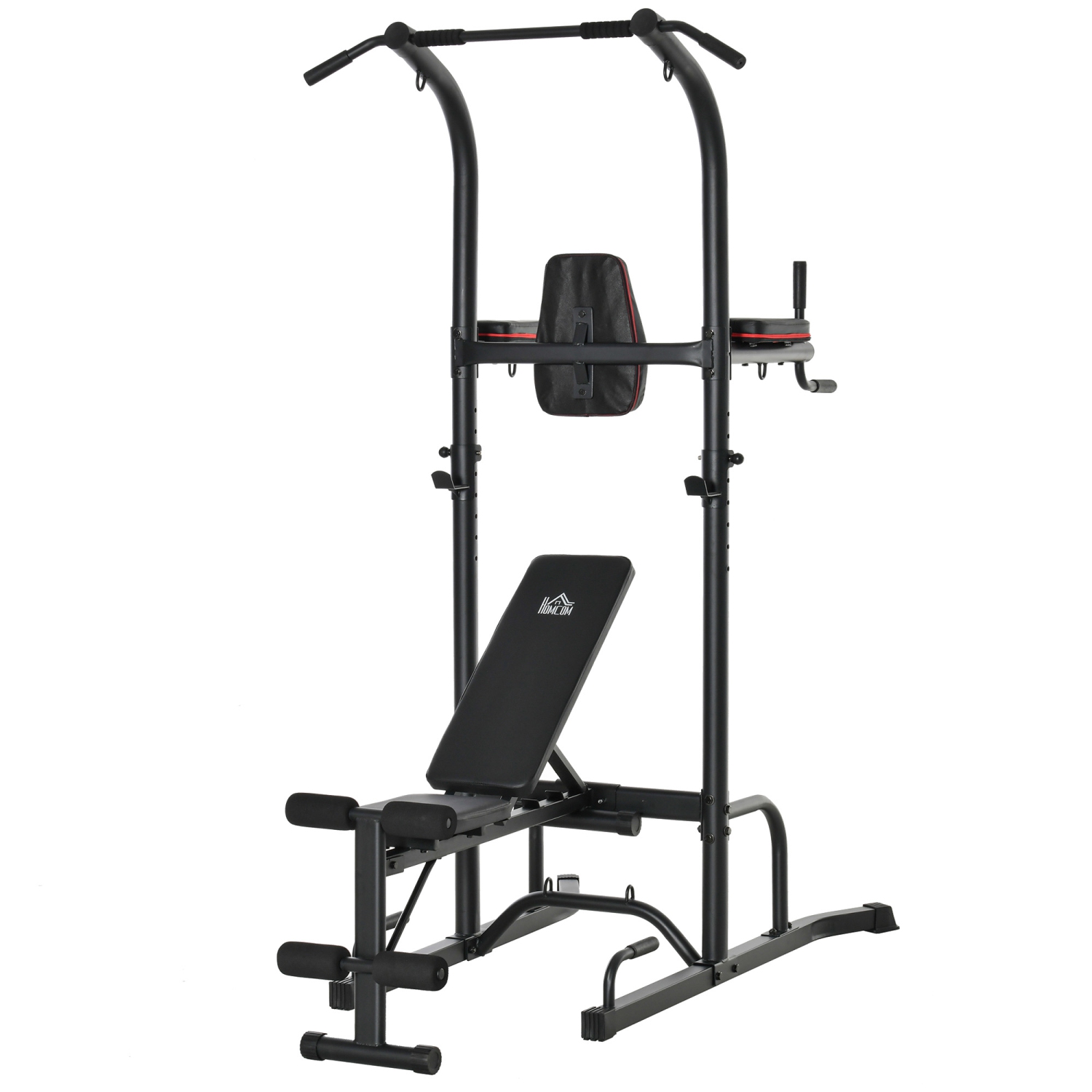 Soozier Multi-Function Training Stand Power Tower Station Gym Workout Equipment with Sit Up Bench, Pull Up Bar, Black