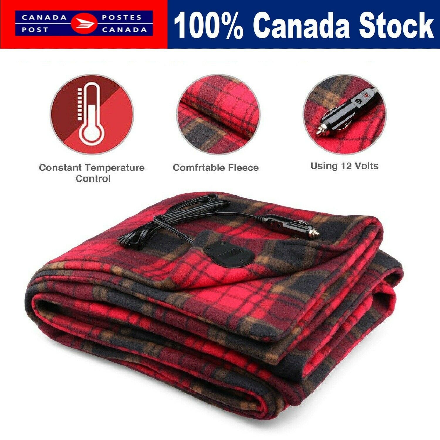 12V Heated Smart Multifunctional Travel Electric Blanket for Car,Truck,Boats CA