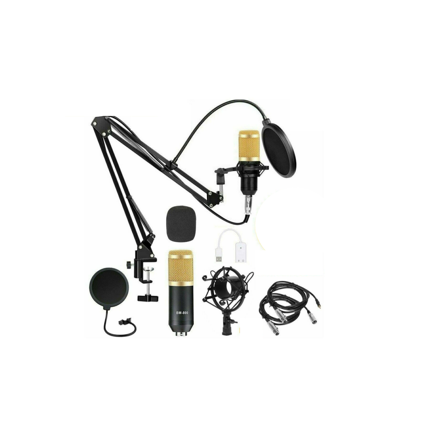 Condenser Microphone Bundle Kit Studio Audio Recording with Adjustable Arm Stand