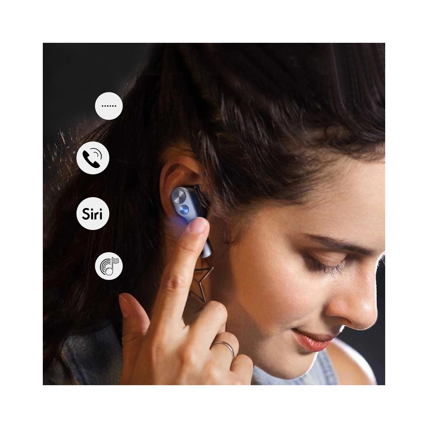 True Wireless Earbuds Bluetooth 5.0 compatible with Android, Apple Airpod, PC. Touch Controls, Super Stereo Bass Sound, 5H Playtime, Noise