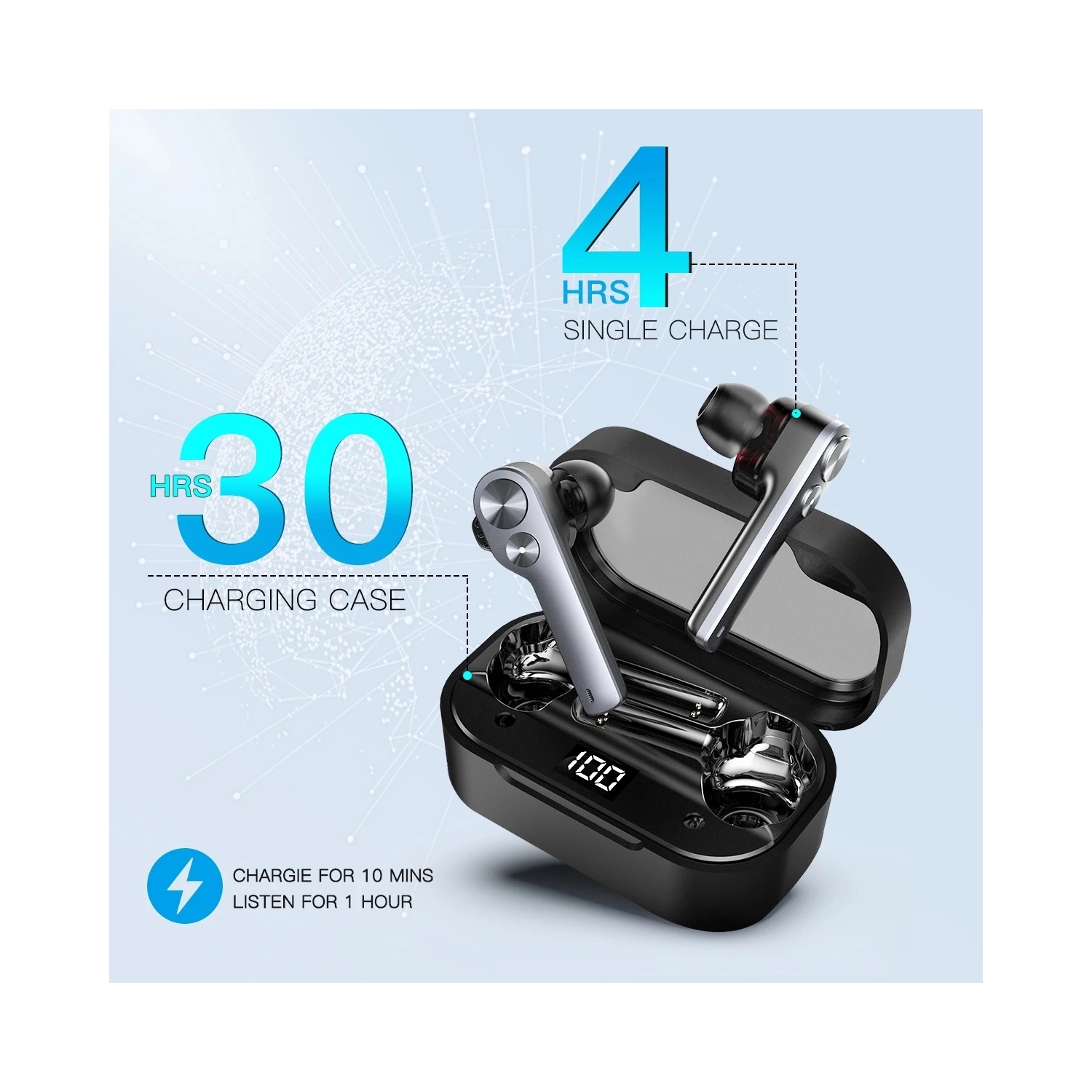 True Wireless Earbuds Bluetooth 5.0 compatible with Android, Apple Airpod, PC. Touch Controls, Super Stereo Bass Sound, 5H Playtime, Noise