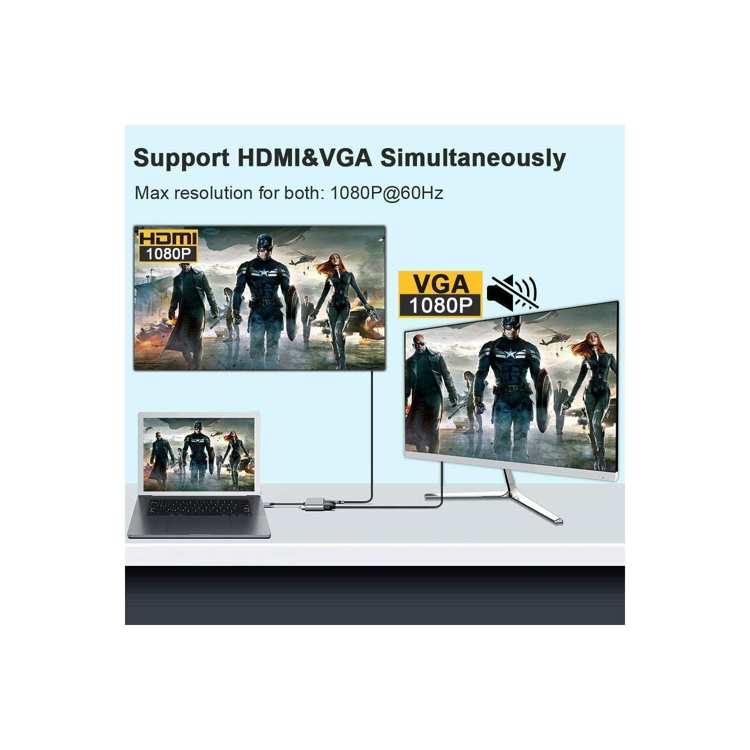 4-in-1 USB C to 4K HDMI VGA Adapter OTG 3.0 HUB PD Charging for MecBook,Pad,Dell