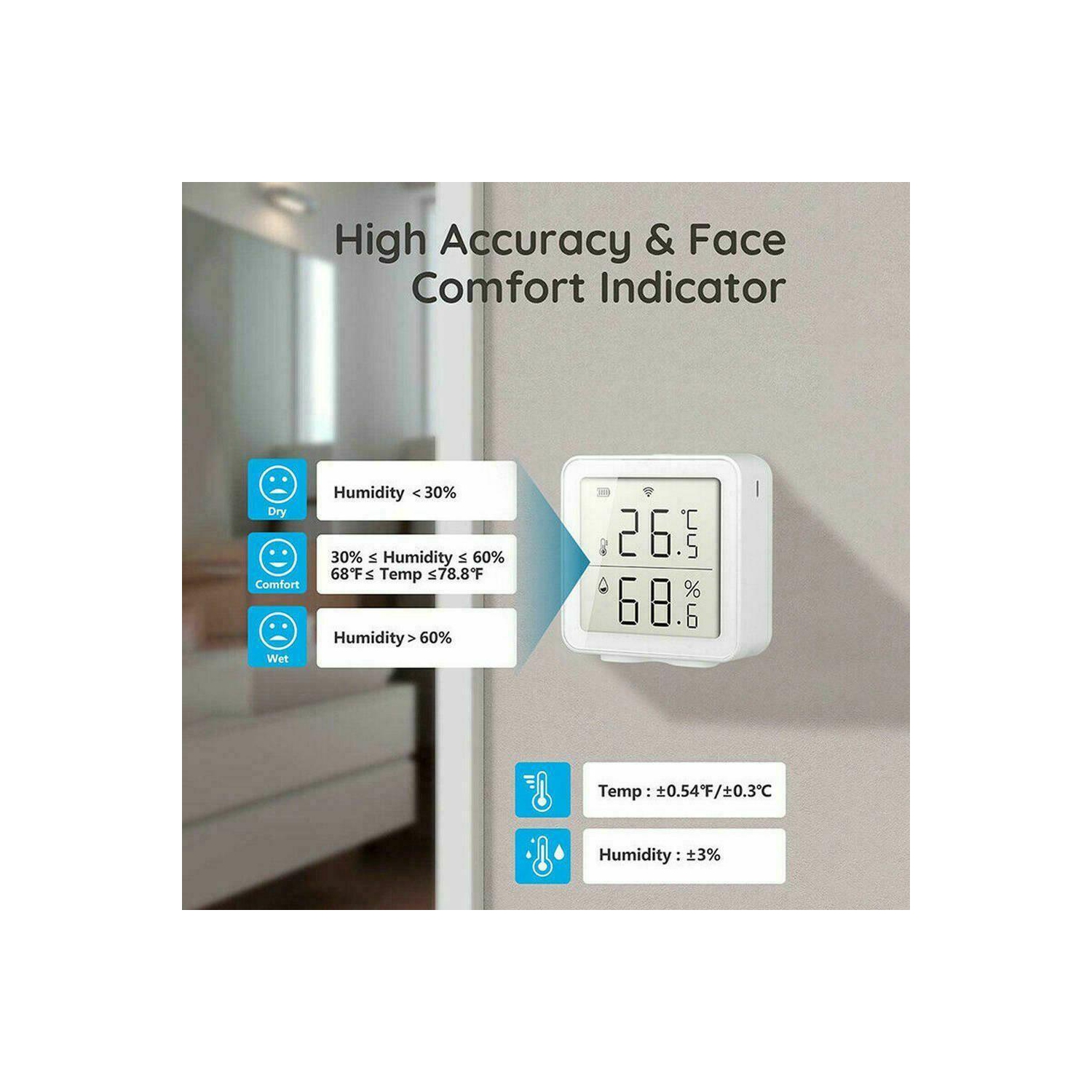 Thermomètre numérique ACL à humidité et capteur de température sans fil Wi-Fi pour maison intelligente CA