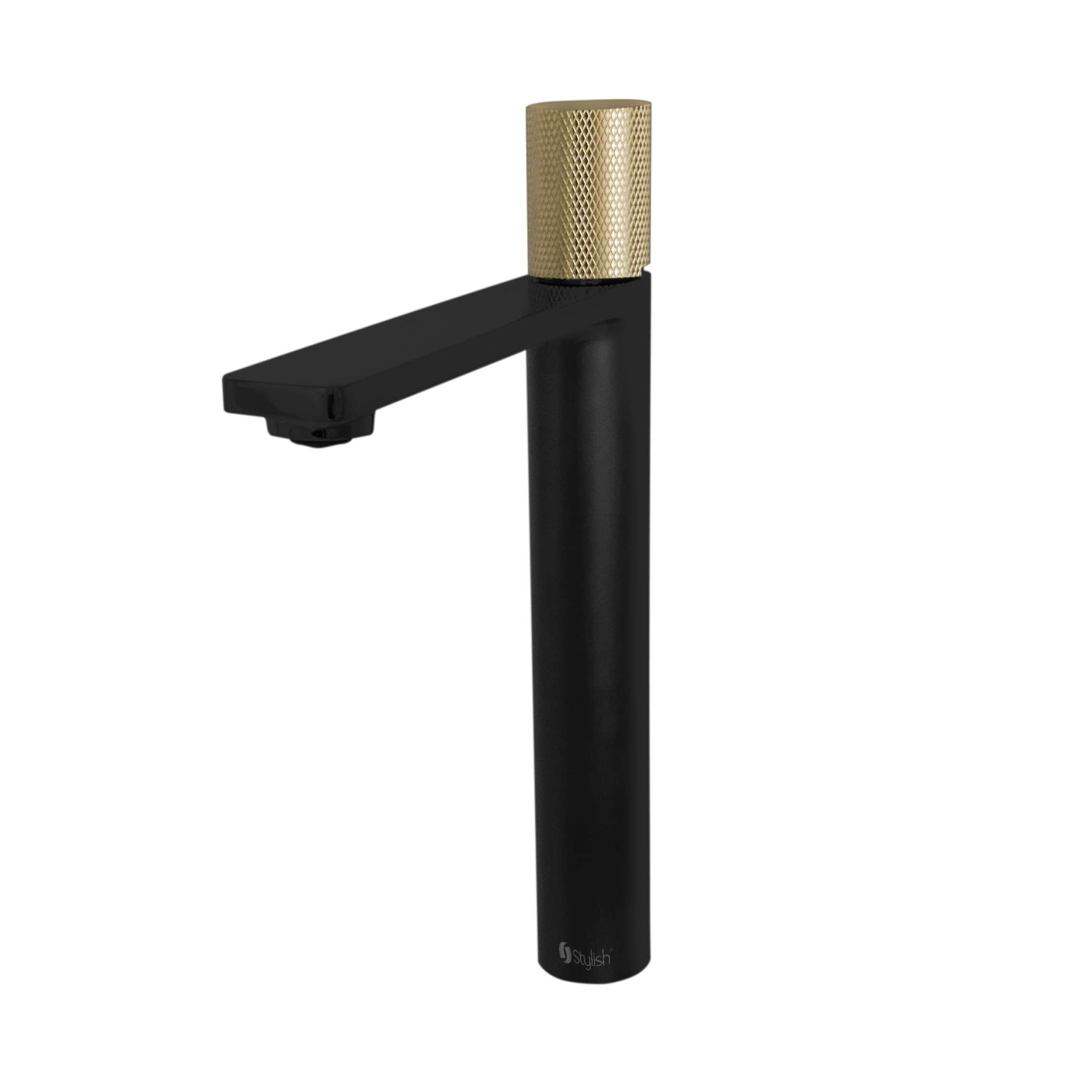 Robinet de salle de bain Nessa 12 1/2&nbsp;po, poignée simple, noir mat, cuve dorée, B-122