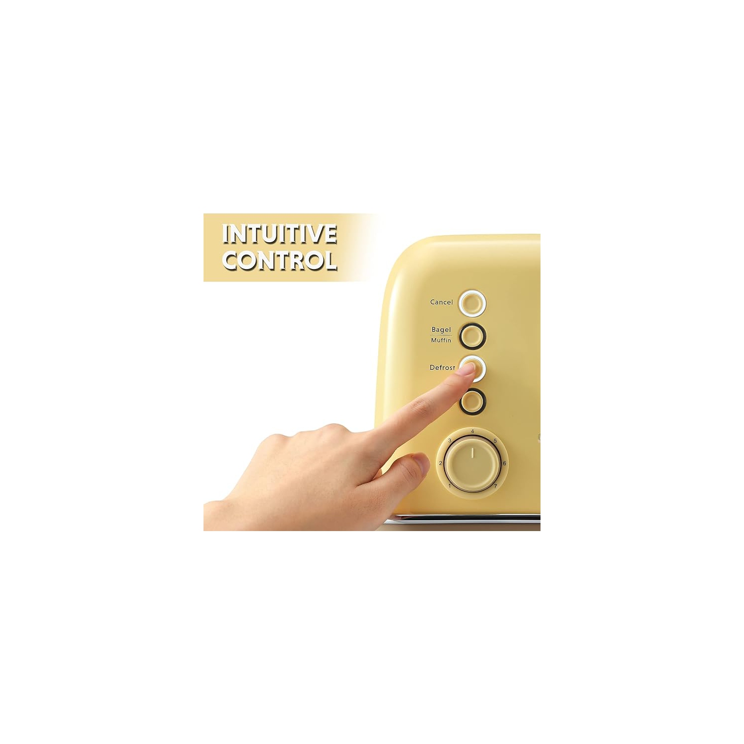 BUYDEEM DT620-MY 2-Slice Extra Wide Slots Toaster Retro Stainless Steel with High Lift Lever - Mellow Yellow